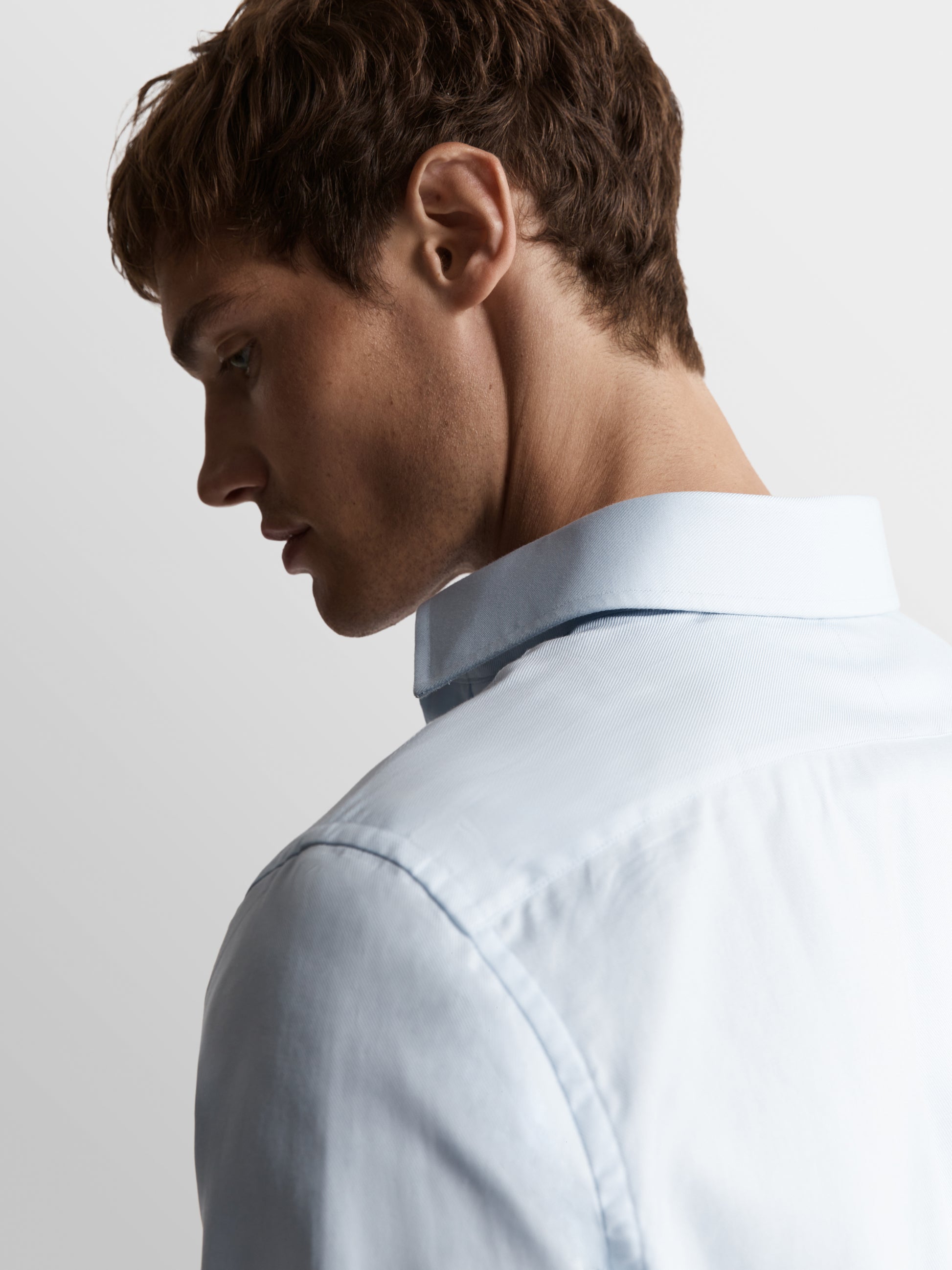 Image 2 of Light Blue Bold Twill Slim Fit Single Cuff Classic Collar Shirt