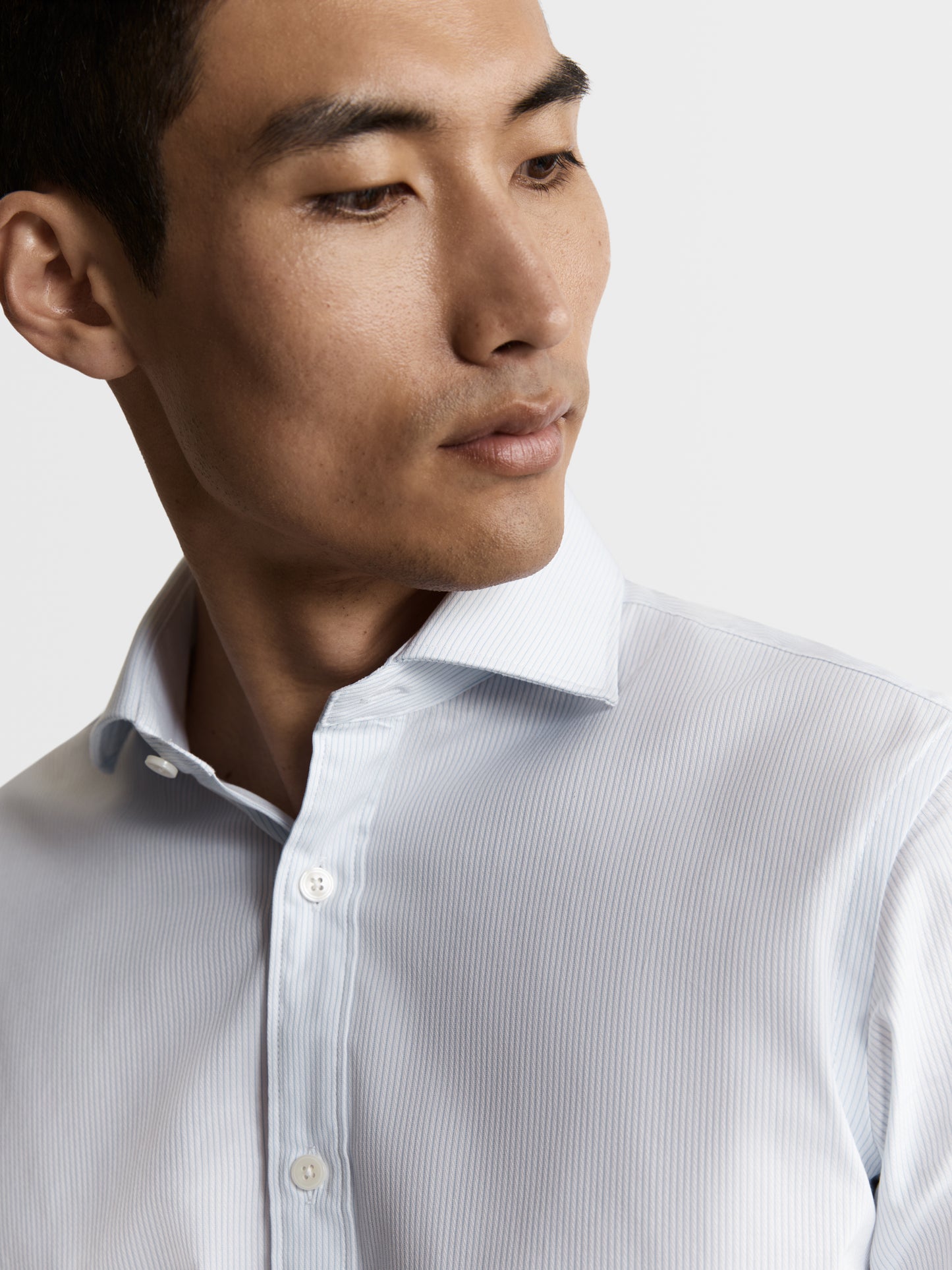 Image 2 of Blue Dash Pinstripe Plain Weave Fitted Single Cuff Cutaway Collar Shirt