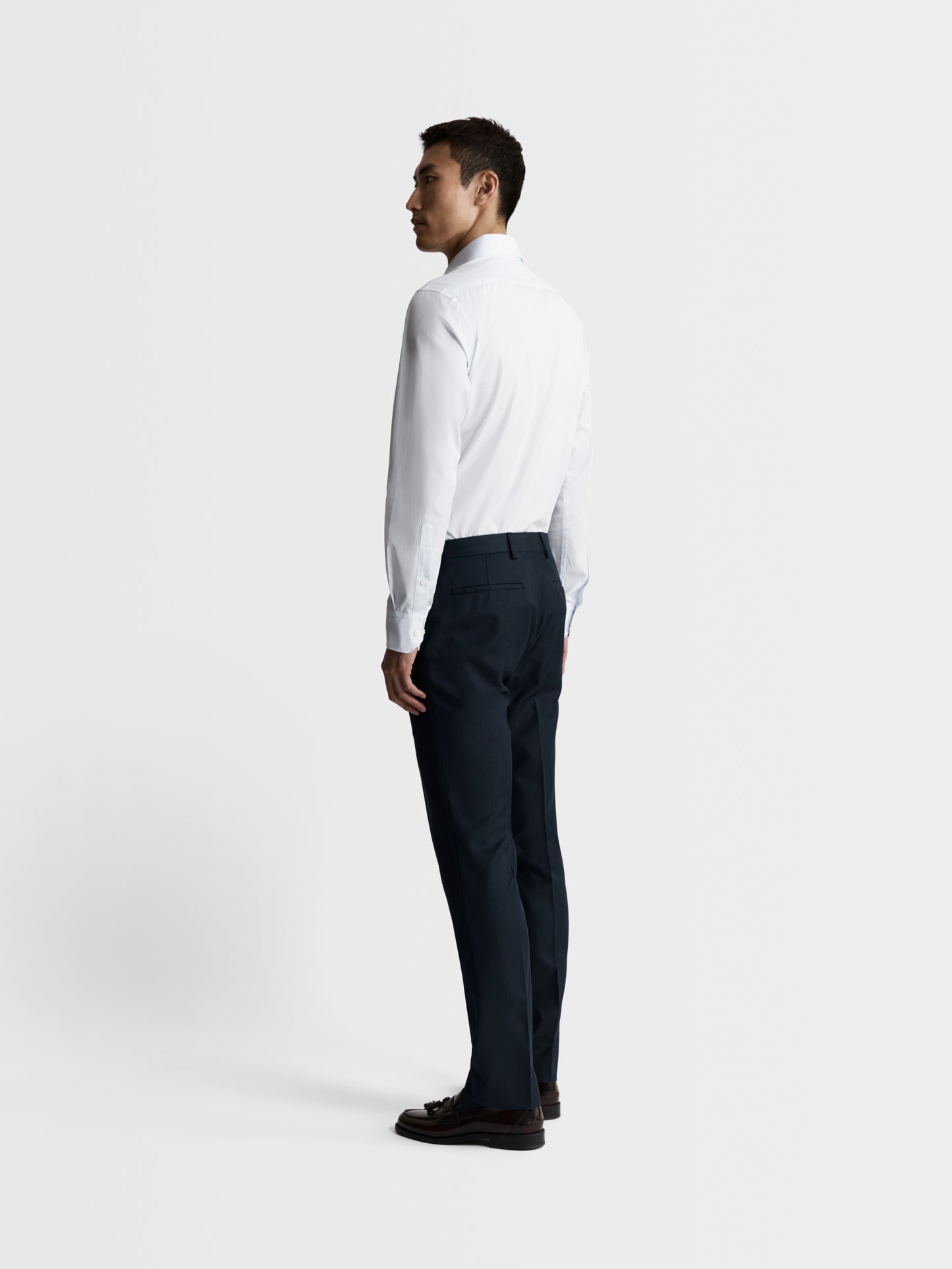 Image 5 of Blue Dash Pinstripe Plain Weave Slim Fit Single Cuff Cutaway Collar Shirt