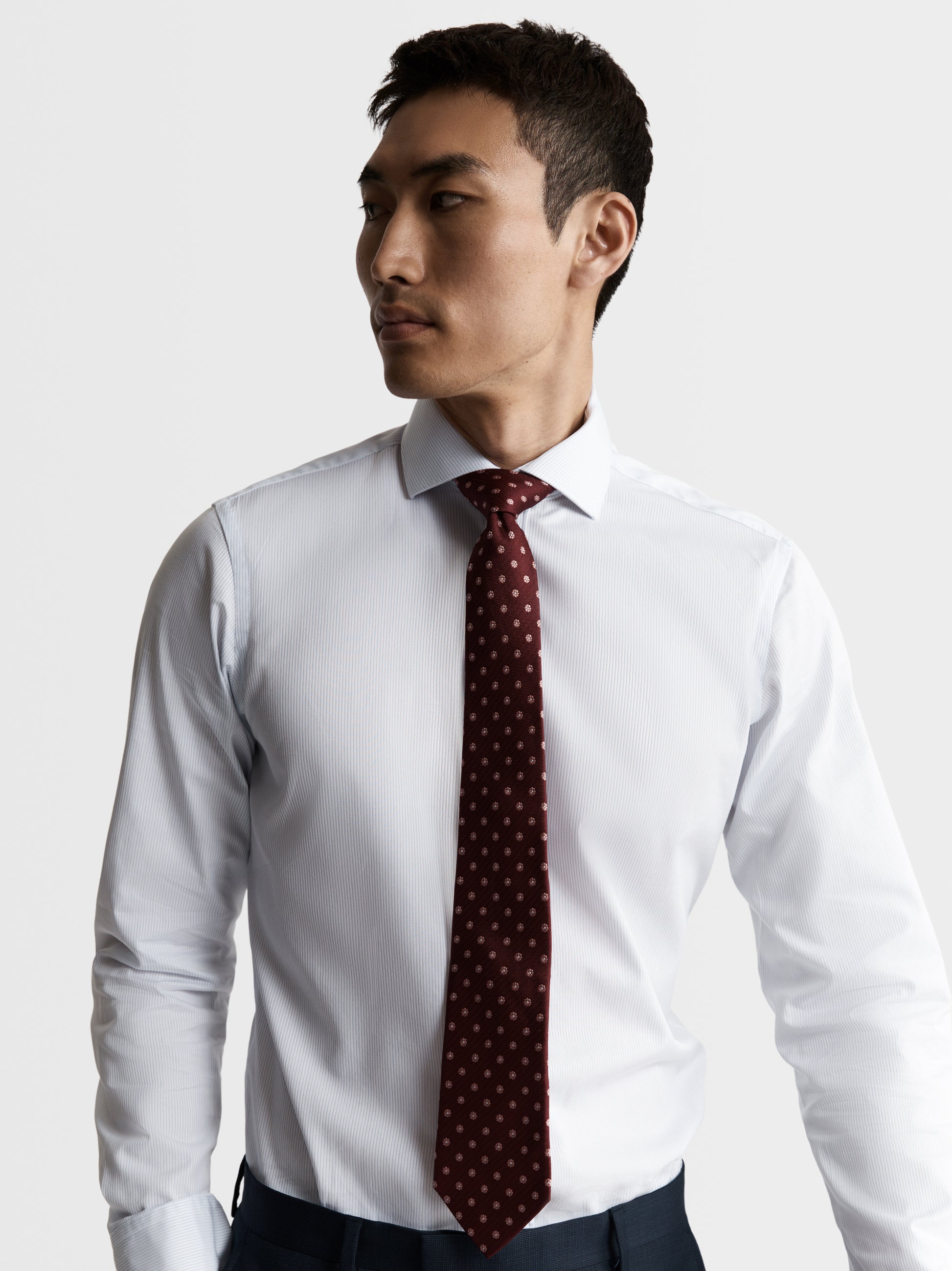 Image 3 of Blue Dash Pinstripe Plain Weave Slim Fit Single Cuff Cutaway Collar Shirt