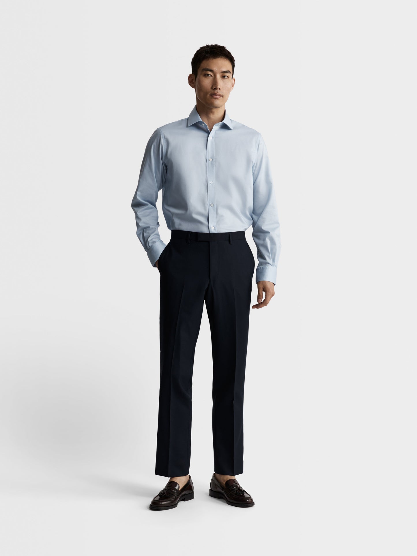 Max Performance Blue Twill Regular Fit Single Cuff Classic Collar Shirt