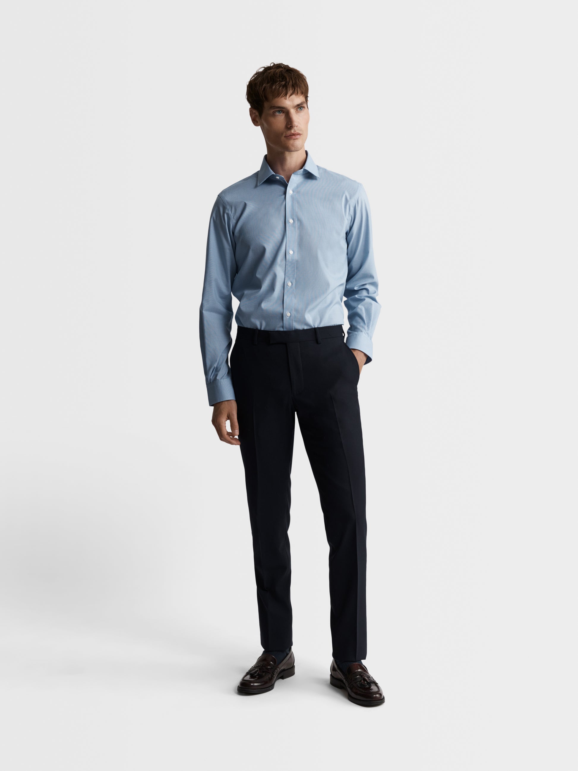 Image 4 of Max Performance Blue Puppytooth Plain Weave Fitted Single Cuff Classic Collar Shirt