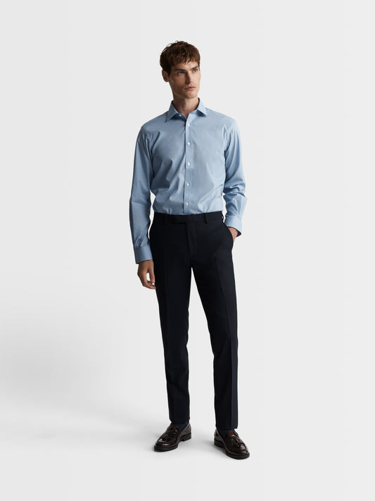 Image 4 of Max Performance Blue Puppytooth Plain Weave Fitted Single Cuff Classic Collar Shirt