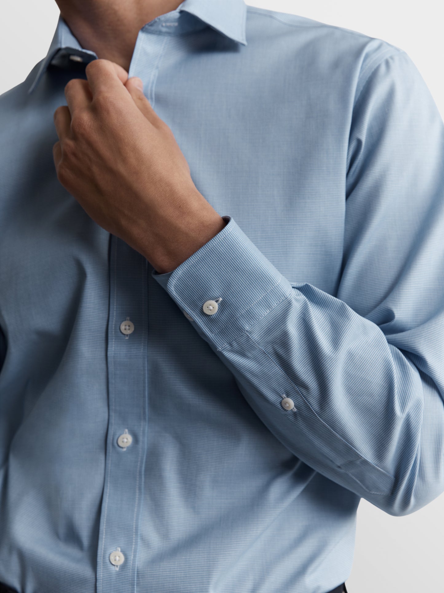 Image 2 of Max Performance Blue Puppytooth Plain Weave Slim Fit Single Cuff Classic Collar Shirt