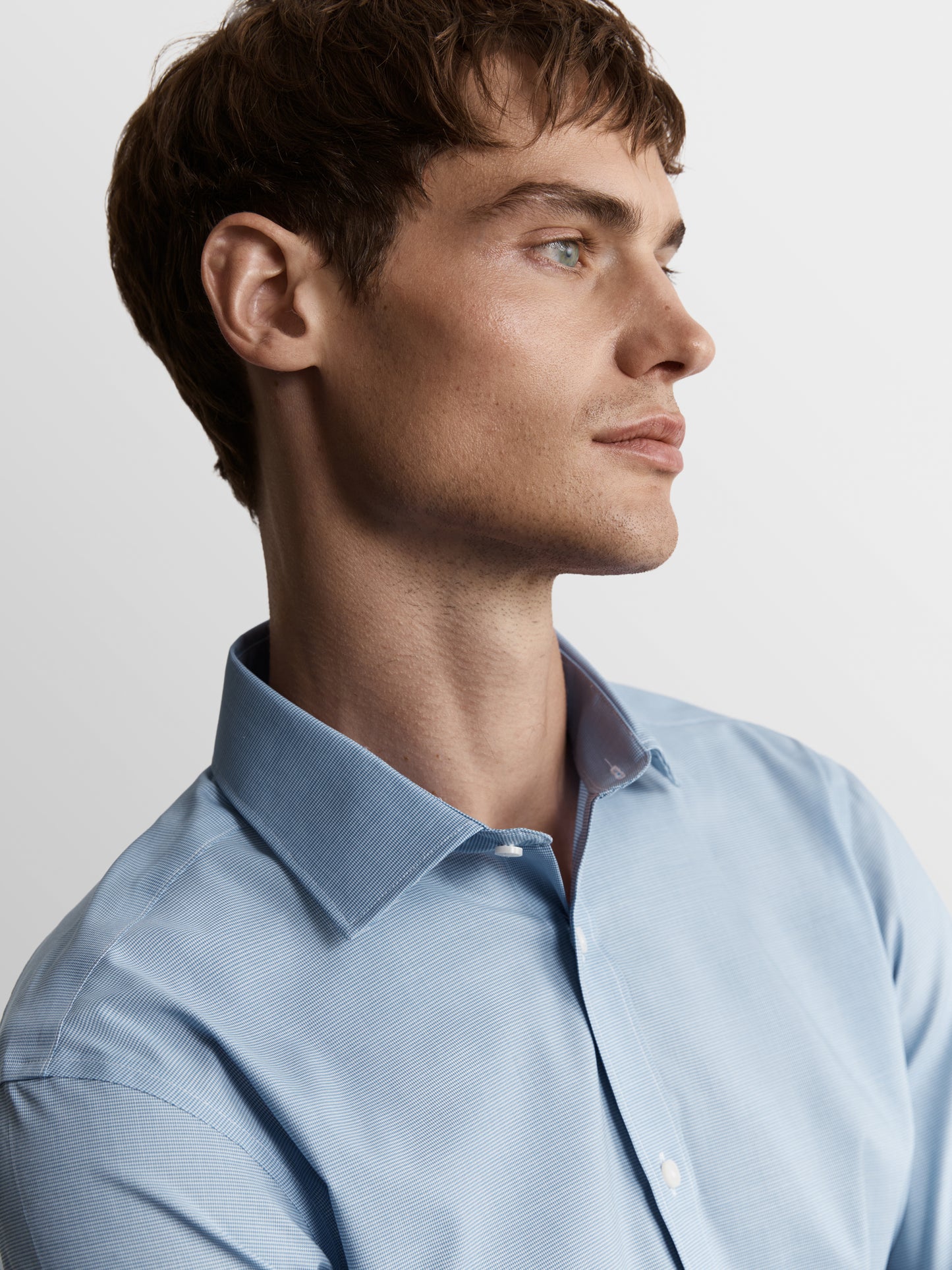 Image 1 of Max Performance Blue Puppytooth Plain Weave Slim Fit Single Cuff Classic Collar Shirt