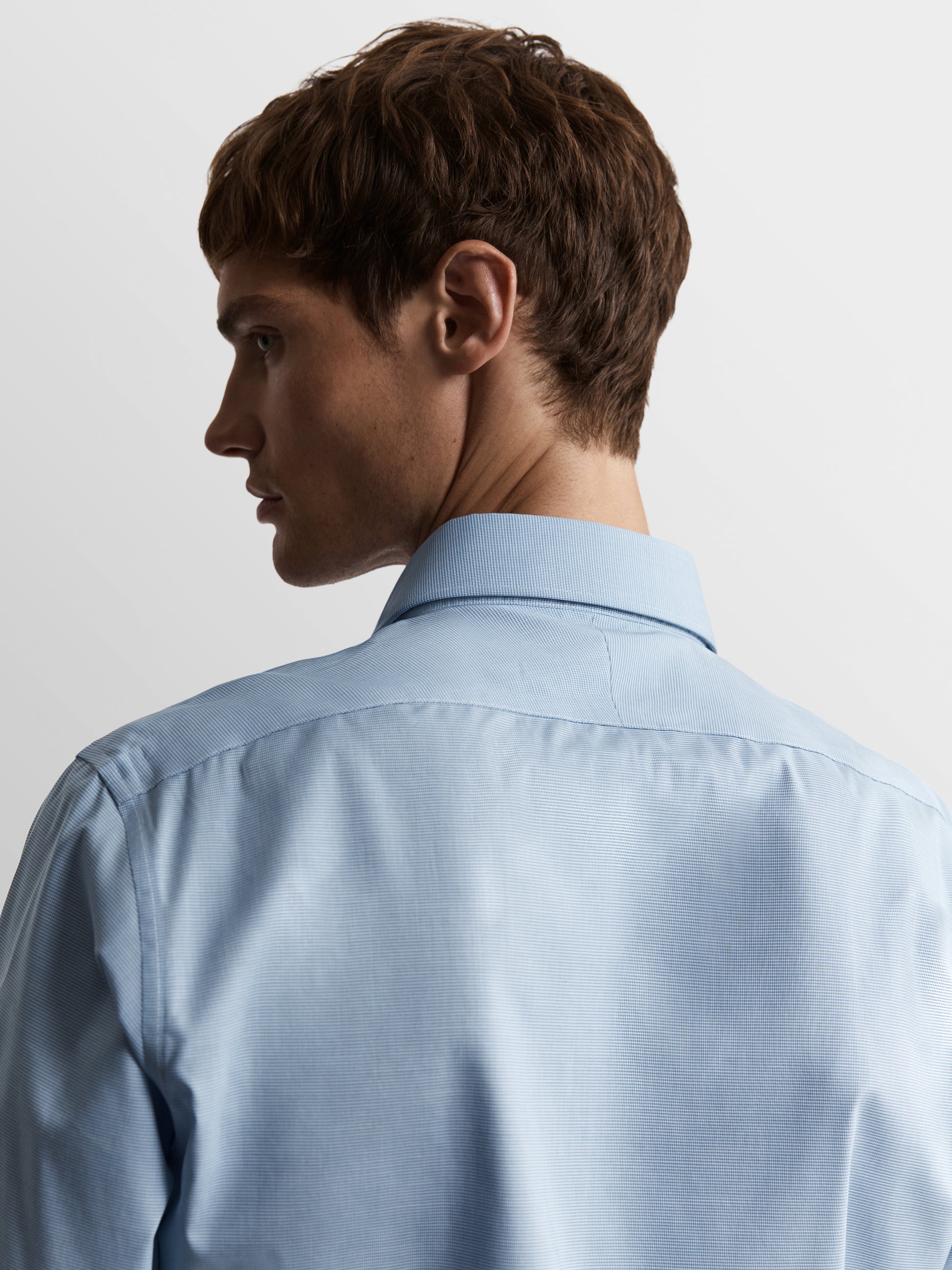 Image 3 of Max Performance Blue Puppytooth Plain Weave Slim Fit Single Cuff Classic Collar Shirt
