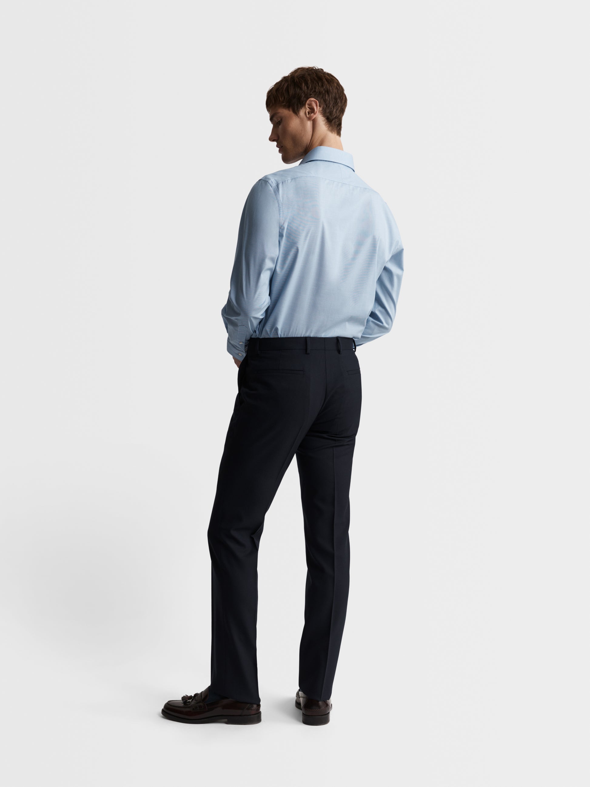 Image 5 of Max Performance Blue Puppytooth Plain Weave Slim Fit Single Cuff Classic Collar Shirt