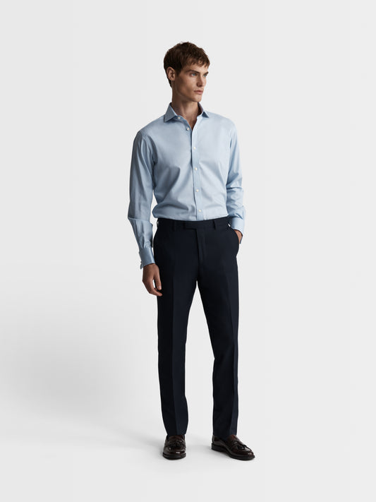 Image 1 of Non-Iron Slim Fit Sky Blue Plain Poplin Classic Collar Single Cuff Shirt