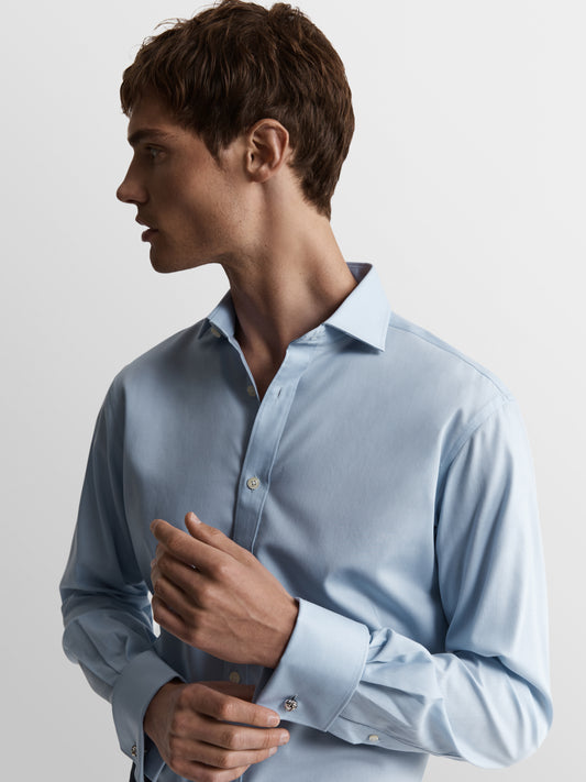 Image 1 of Max Performance Light Blue Twill Slim Fit Double Cuff Classic Collar Shirt