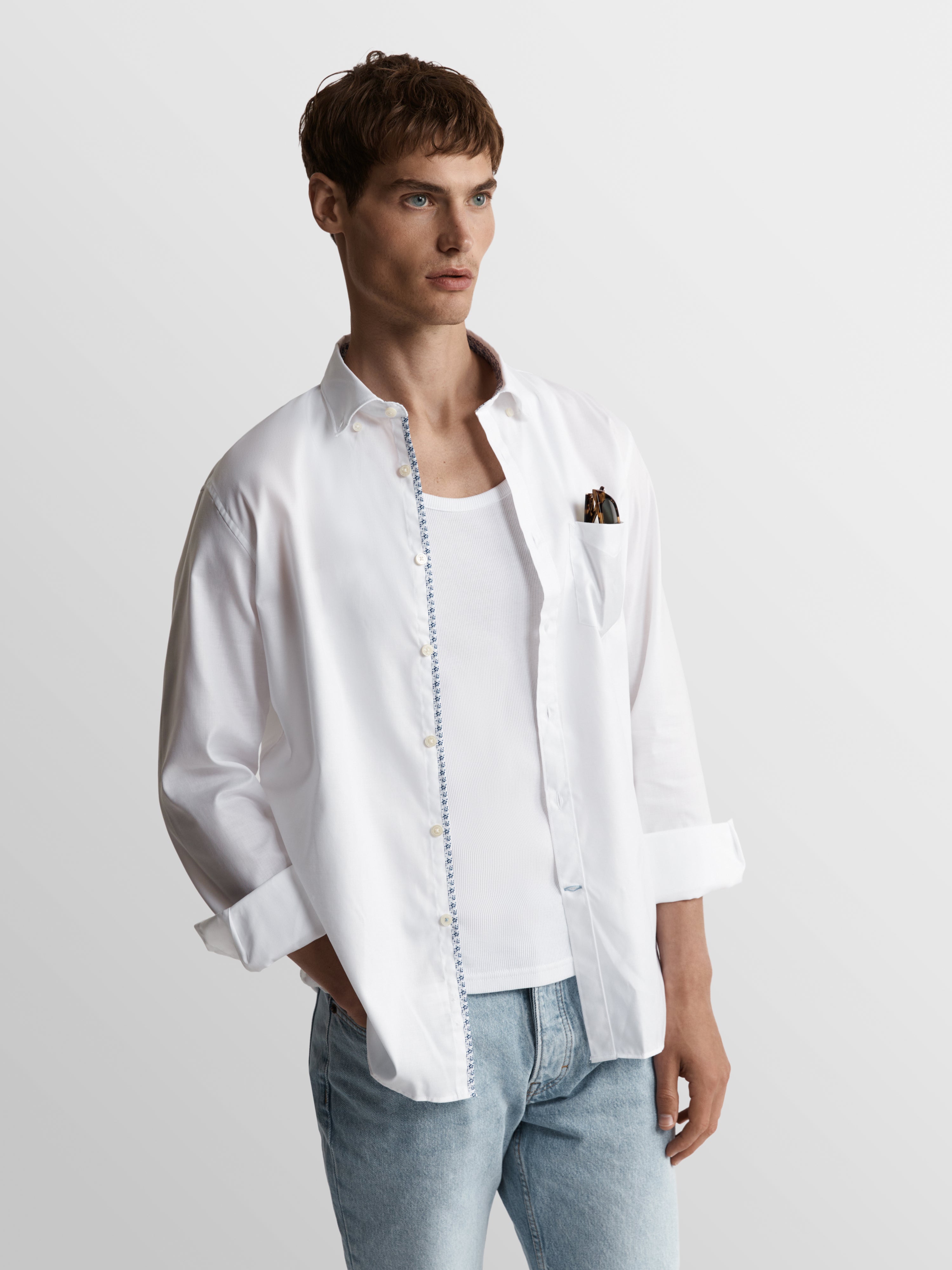 Plain Statement Twill Slim Fit White Shirt XS