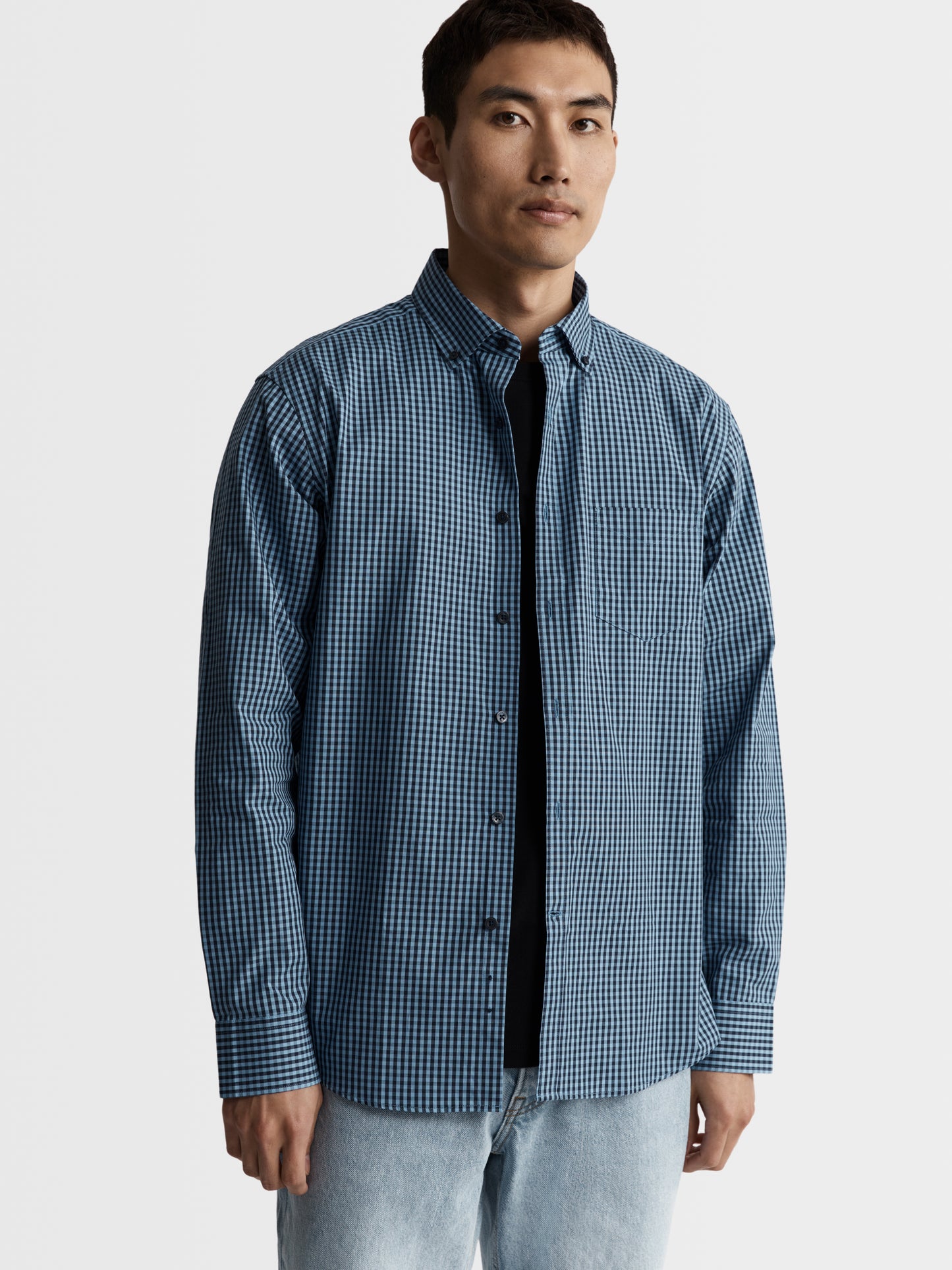 Image 2 of Slim Fit Blue and Navy Gingham Shirt