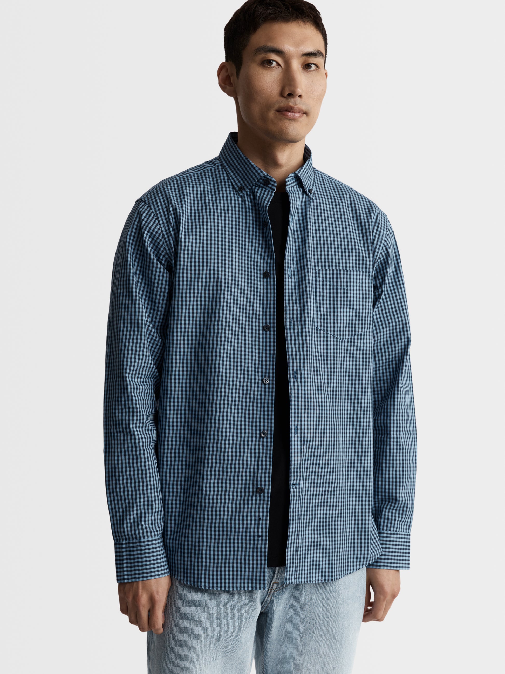 Image 2 of Slim Fit Blue and Navy Gingham Shirt