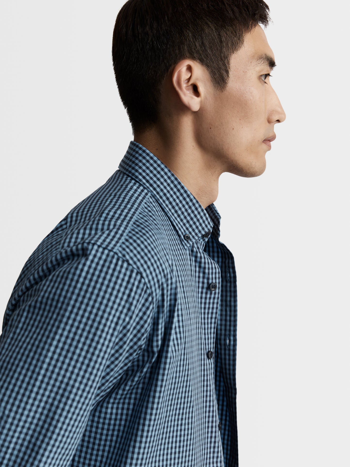 Image 3 of Slim Fit Blue and Navy Gingham Shirt