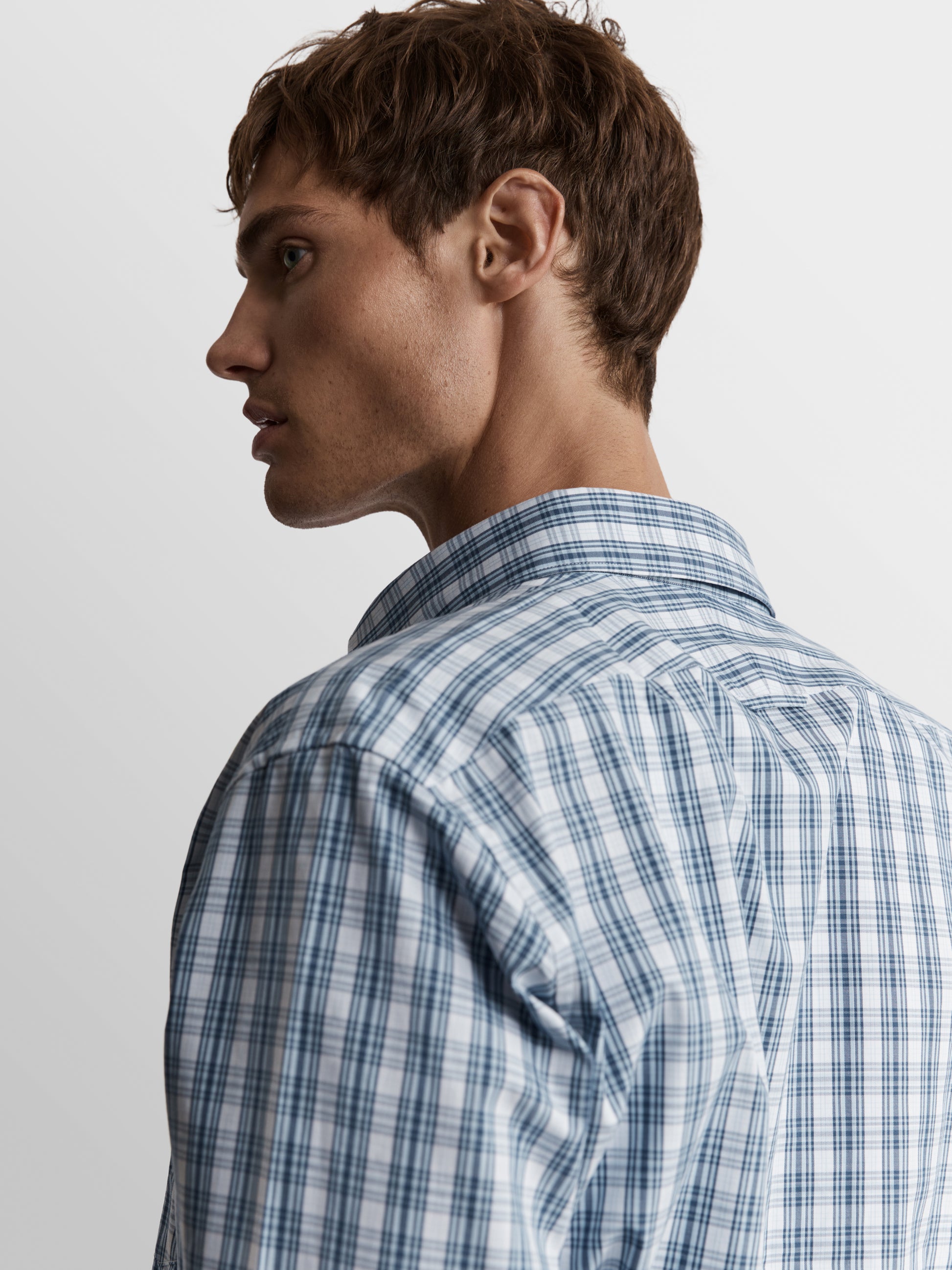 Image 3 of Slim Fit Blue and White Oxford Check Shirt