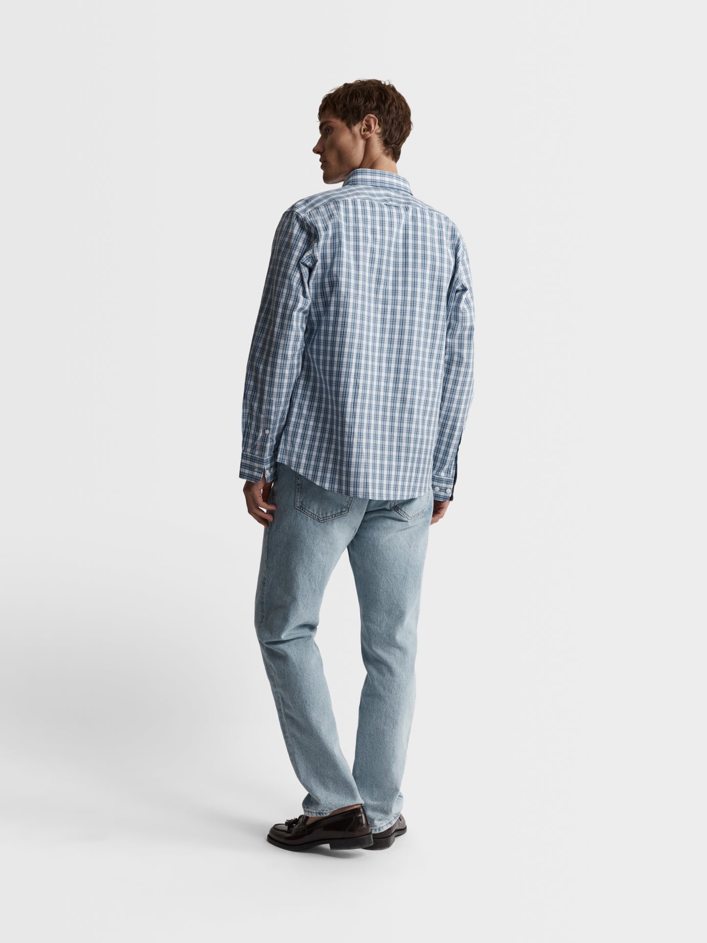 Image 5 of Slim Fit Blue and White Oxford Check Shirt