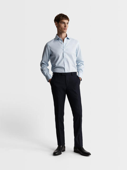 Image 5 of Non-Iron Blue Brick Geometric Dobby Regular Fit Single Cuff Classic Collar Shirt