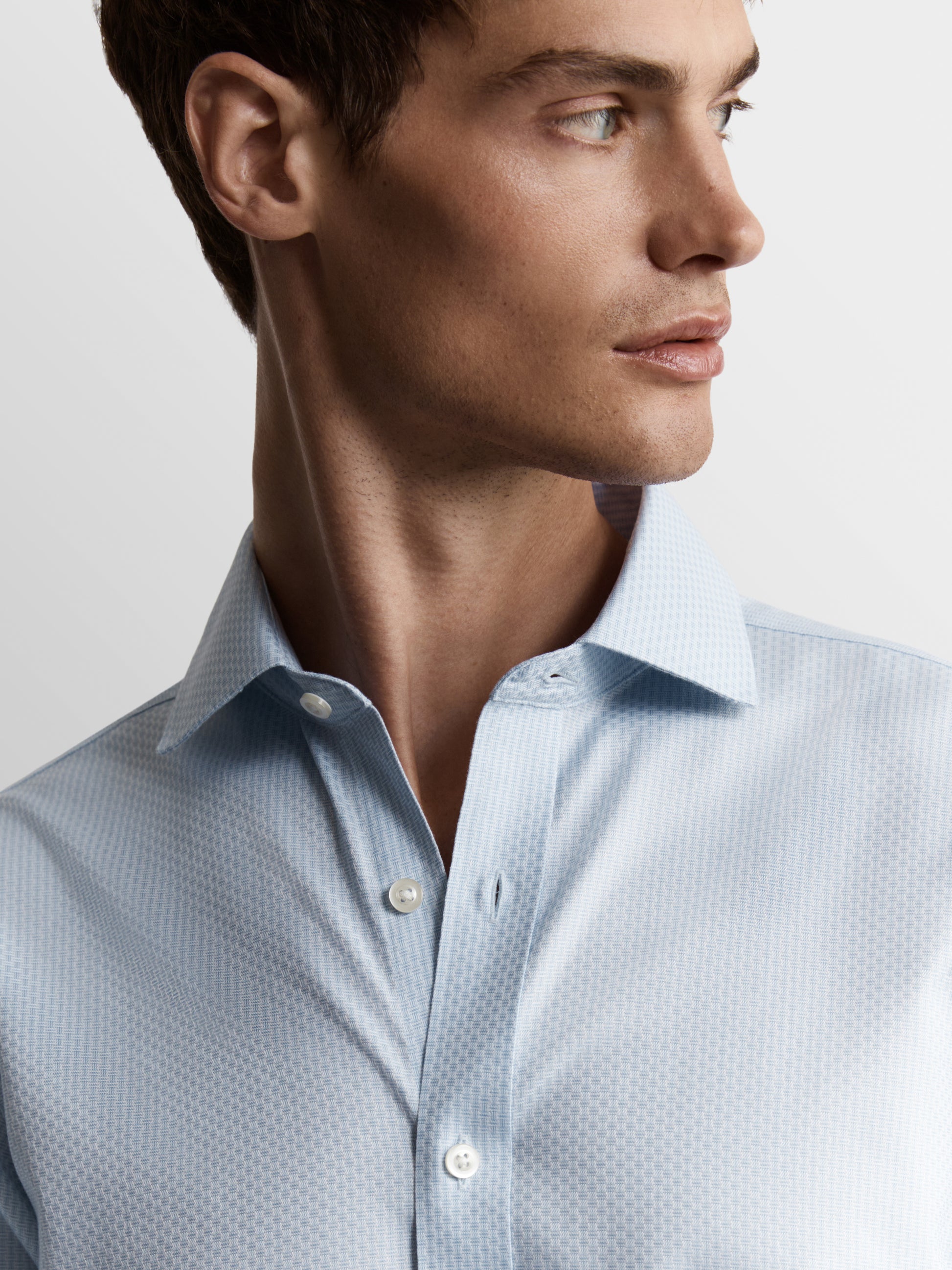 Image 2 of Non-Iron Blue Brick Geometric Dobby Slim Fit Single Cuff Classic Collar Shirt