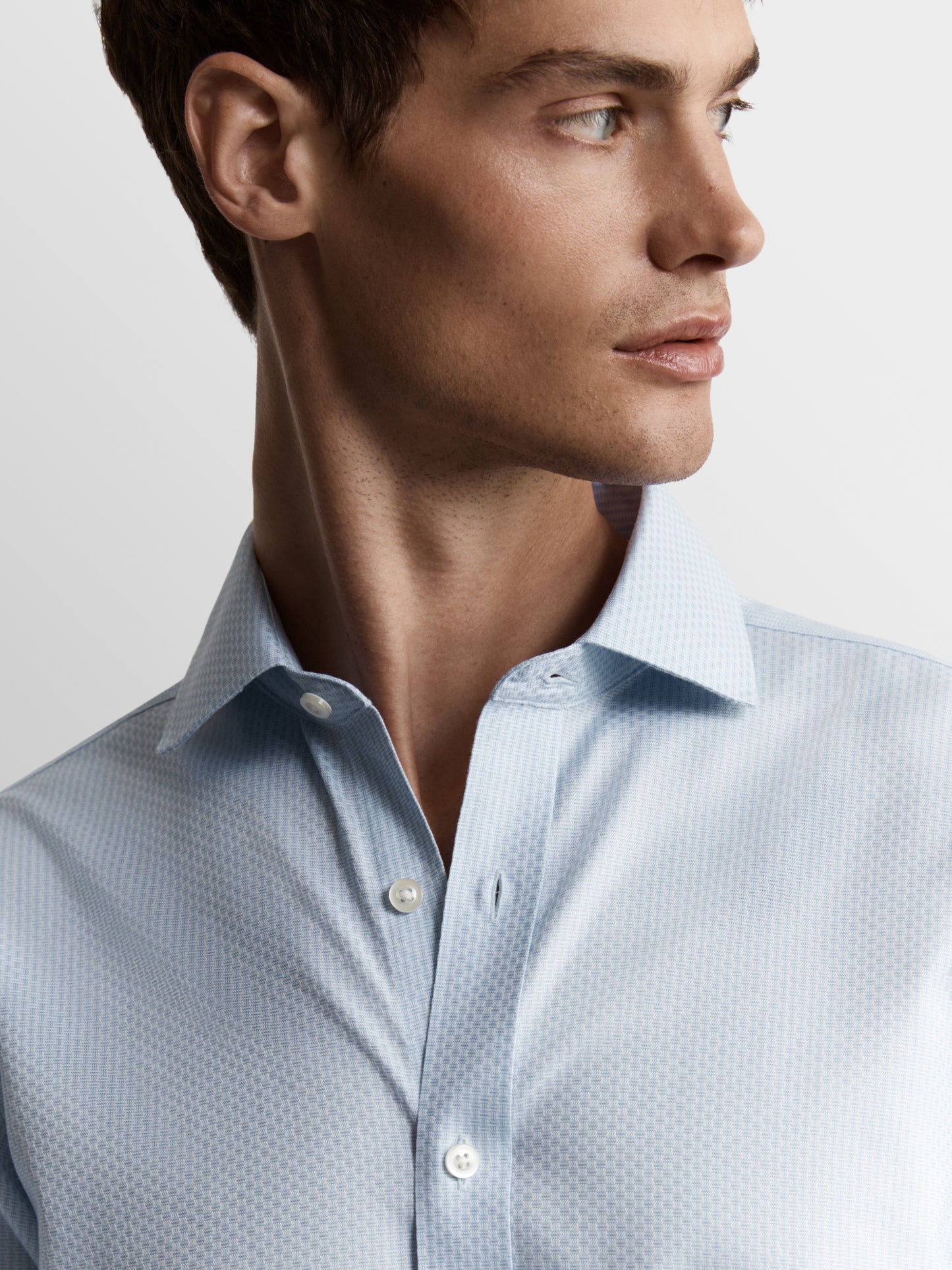 Image 2 of Non-Iron Blue Brick Geometric Dobby Regular Fit Single Cuff Classic Collar Shirt
