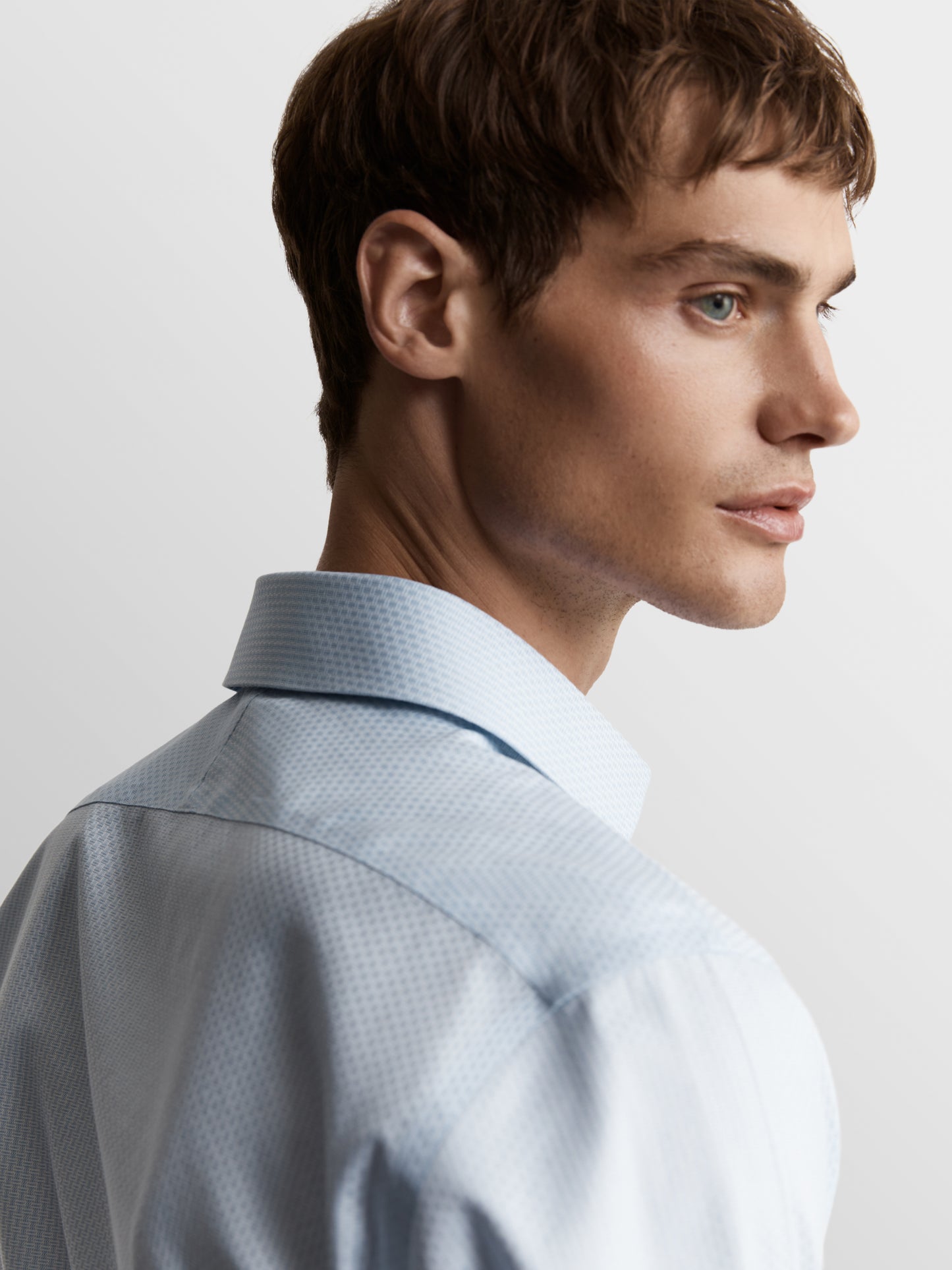 Image 4 of Non-Iron Blue Brick Geometric Dobby Regular Fit Single Cuff Classic Collar Shirt