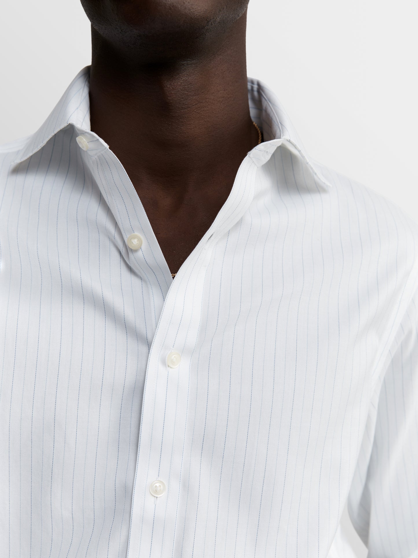Non-Iron Navy Blue Fine Stripe Herringbone Regular Fit Single Cuff Classic Collar Shirt