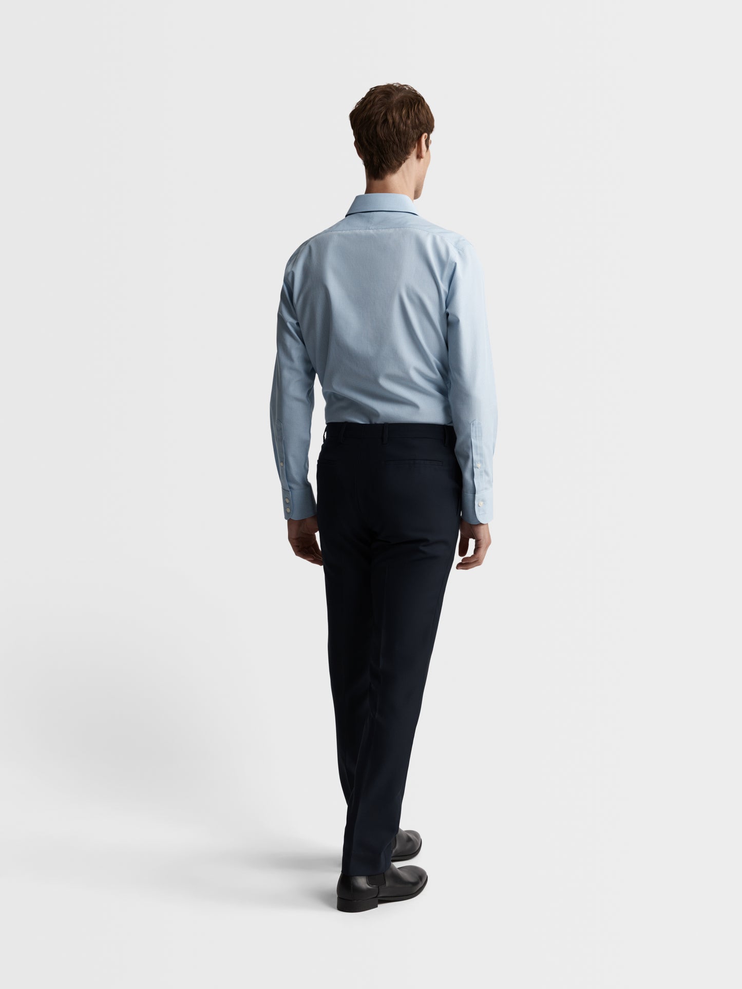 Image 3 of Non-Iron Blue Multi Micro Check Poplin Slim Fit Single Cuff Classic Collar Shirt