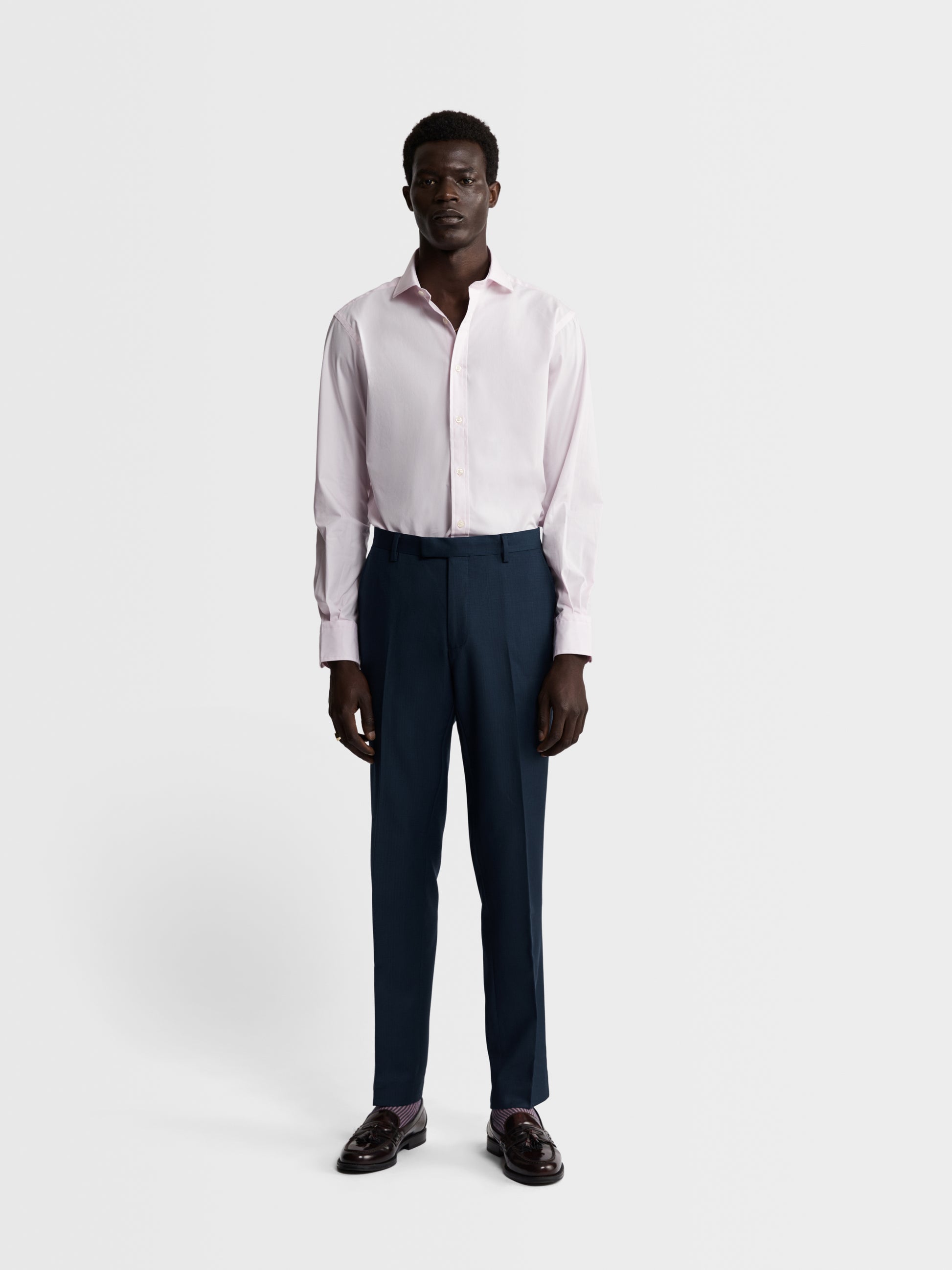 Image 4 of Pink Poplin Stretch Slim Fit Single Cuff Cutaway Collar Shirt