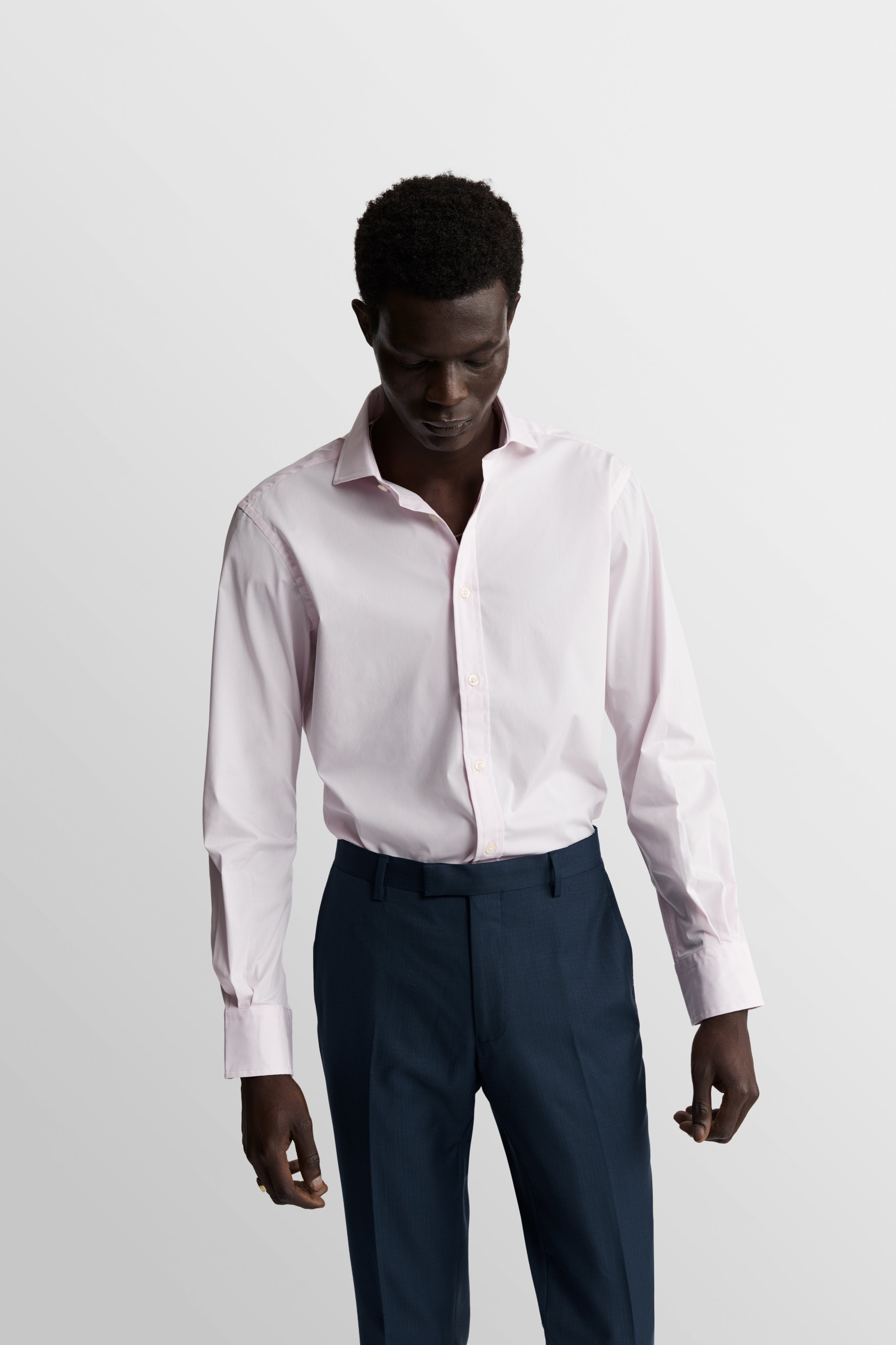 Pink Poplin Stretch Slim Fit Single Cuff Cutaway Collar Shirt – tmlewinuk