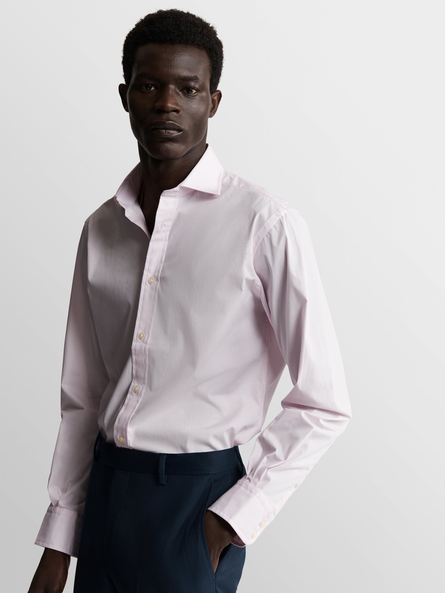 Image 2 of Pink Poplin Stretch Slim Fit Single Cuff Cutaway Collar Shirt