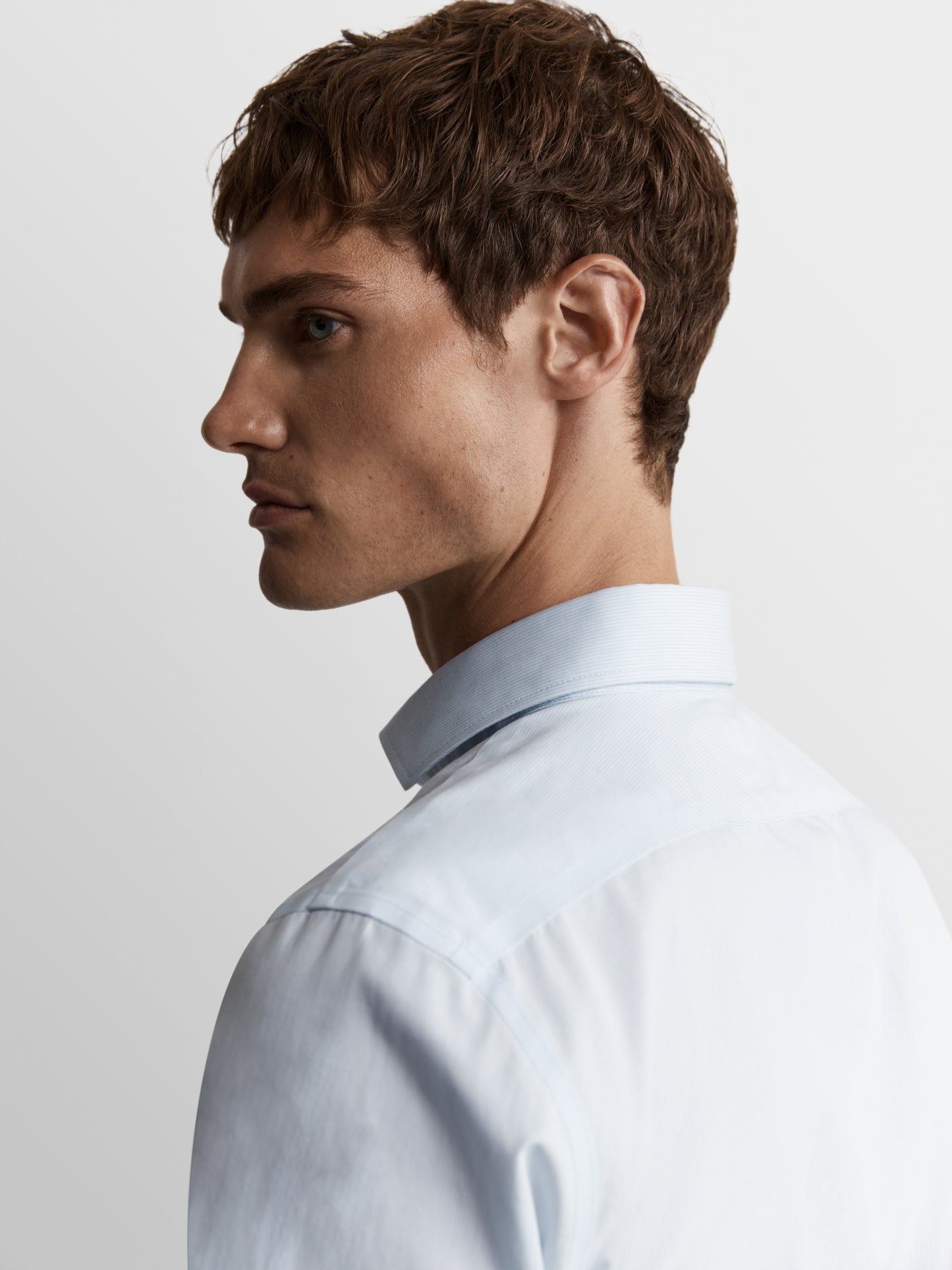 Image 2 of Non-Iron Blue Micro Pinstripe Plain Weave Regular Fit Dual Cuff Semi Cutaway Collar Shirt