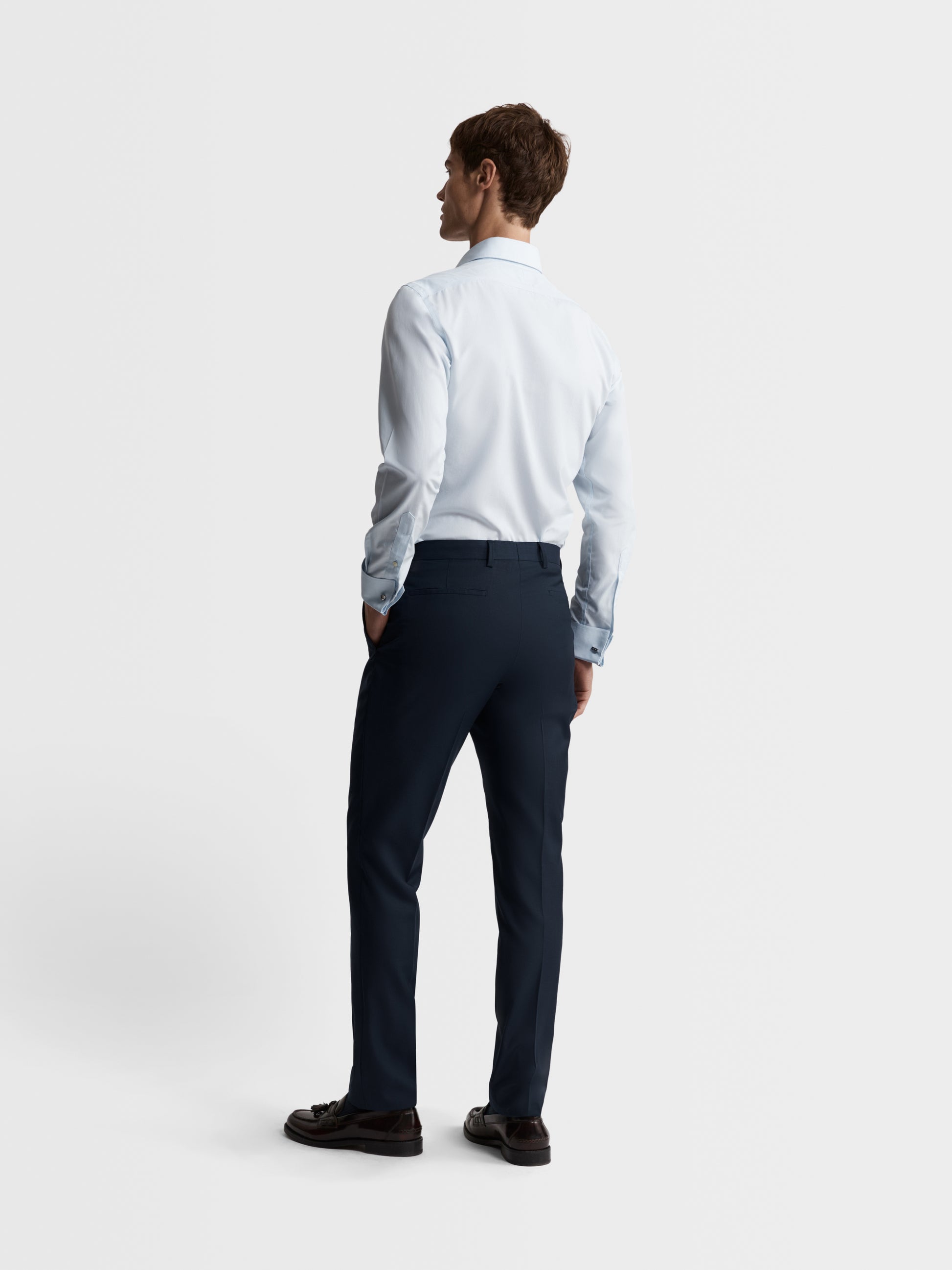 Image 5 of Non-Iron Blue Micro Pinstripe Plain Weave Regular Fit Dual Cuff Semi Cutaway Collar Shirt