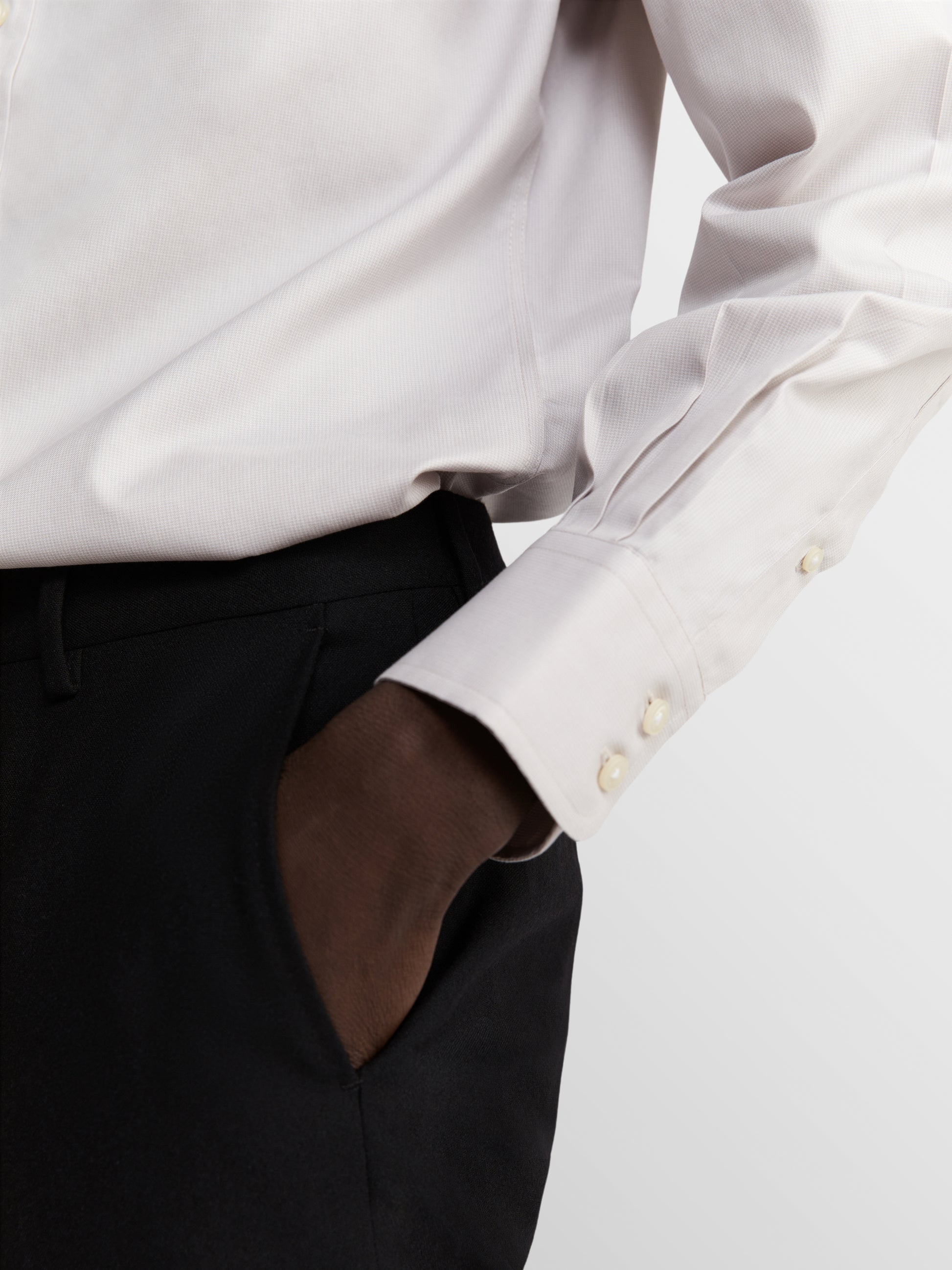Image 3 of Non-Iron Grey Small Puppytooth Plain Weave Slim Fit Single Cuff Semi Cutaway Collar Shirt