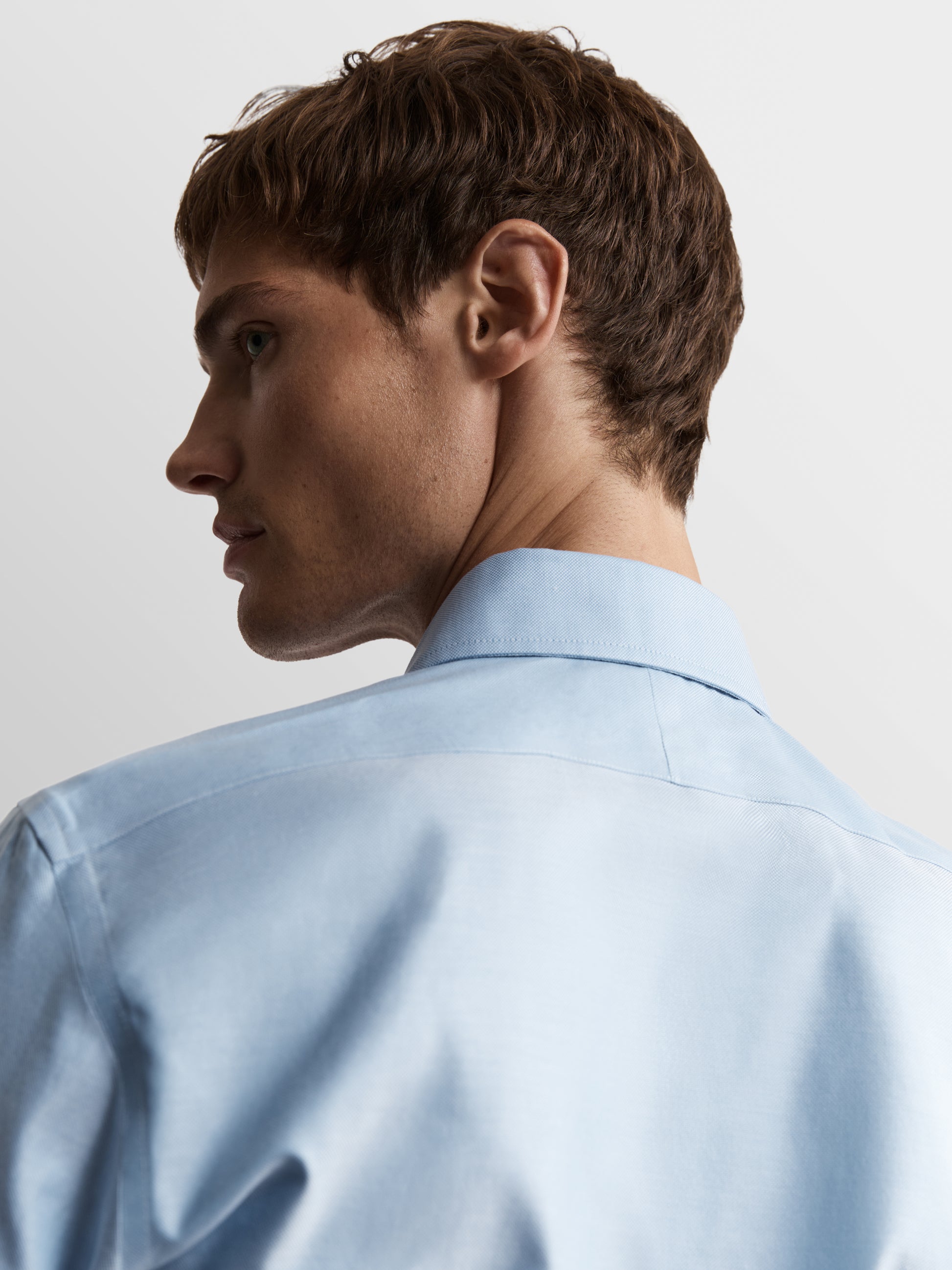 Image 3 of Non-Iron Blue Royal Oxford Slim Fit Single Cuff Semi Cutaway Collar Shirt