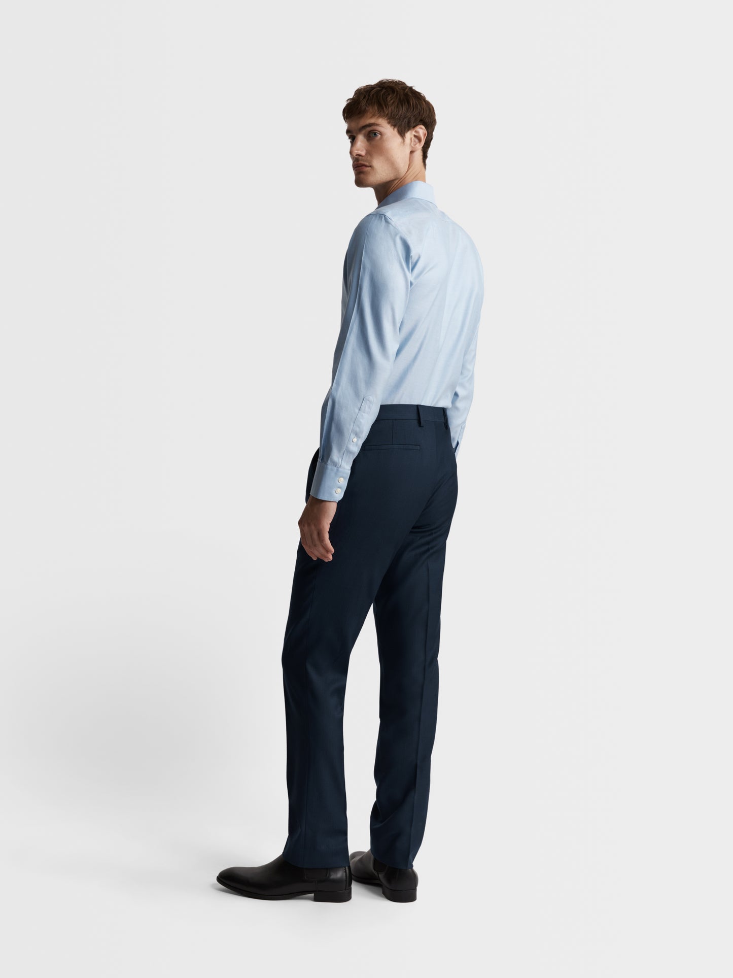 Image 4 of Non-Iron Blue Royal Oxford Slim Fit Single Cuff Semi Cutaway Collar Shirt