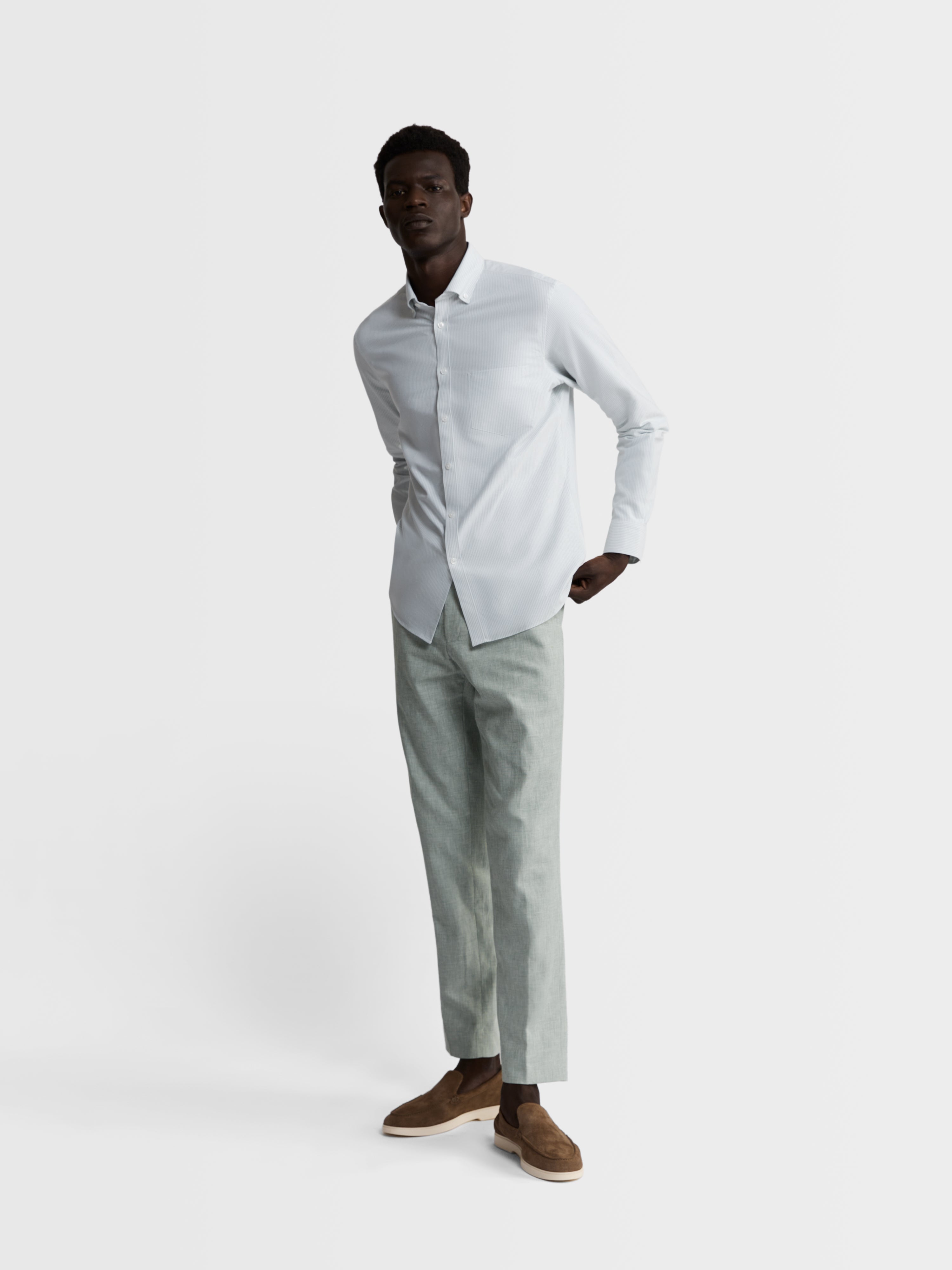 Men's Green Premium Slim Fit Button-Down Collar Cotton Casual Shirt