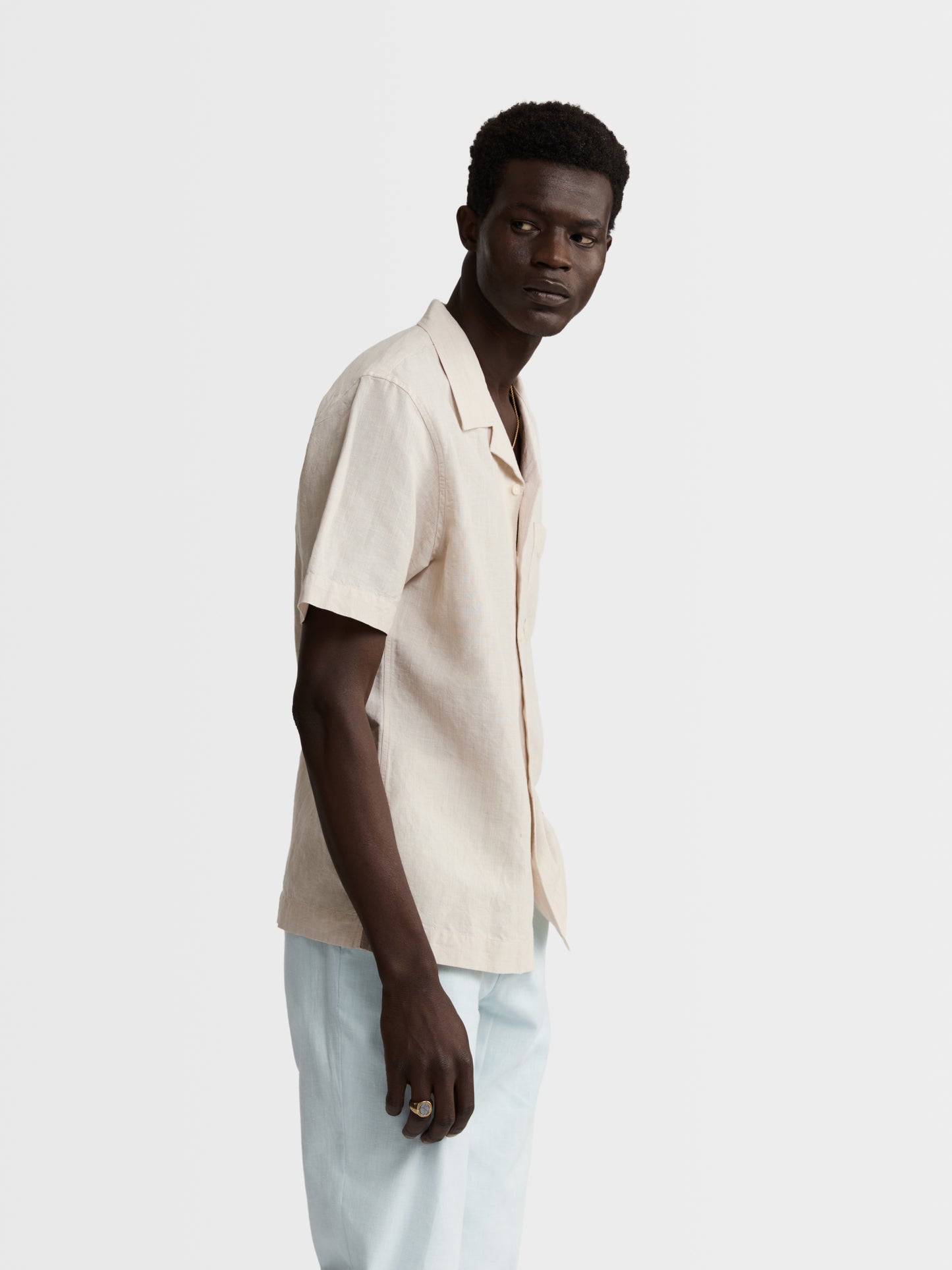 Image 5 of Beige Stripe Linen Casual Shirt