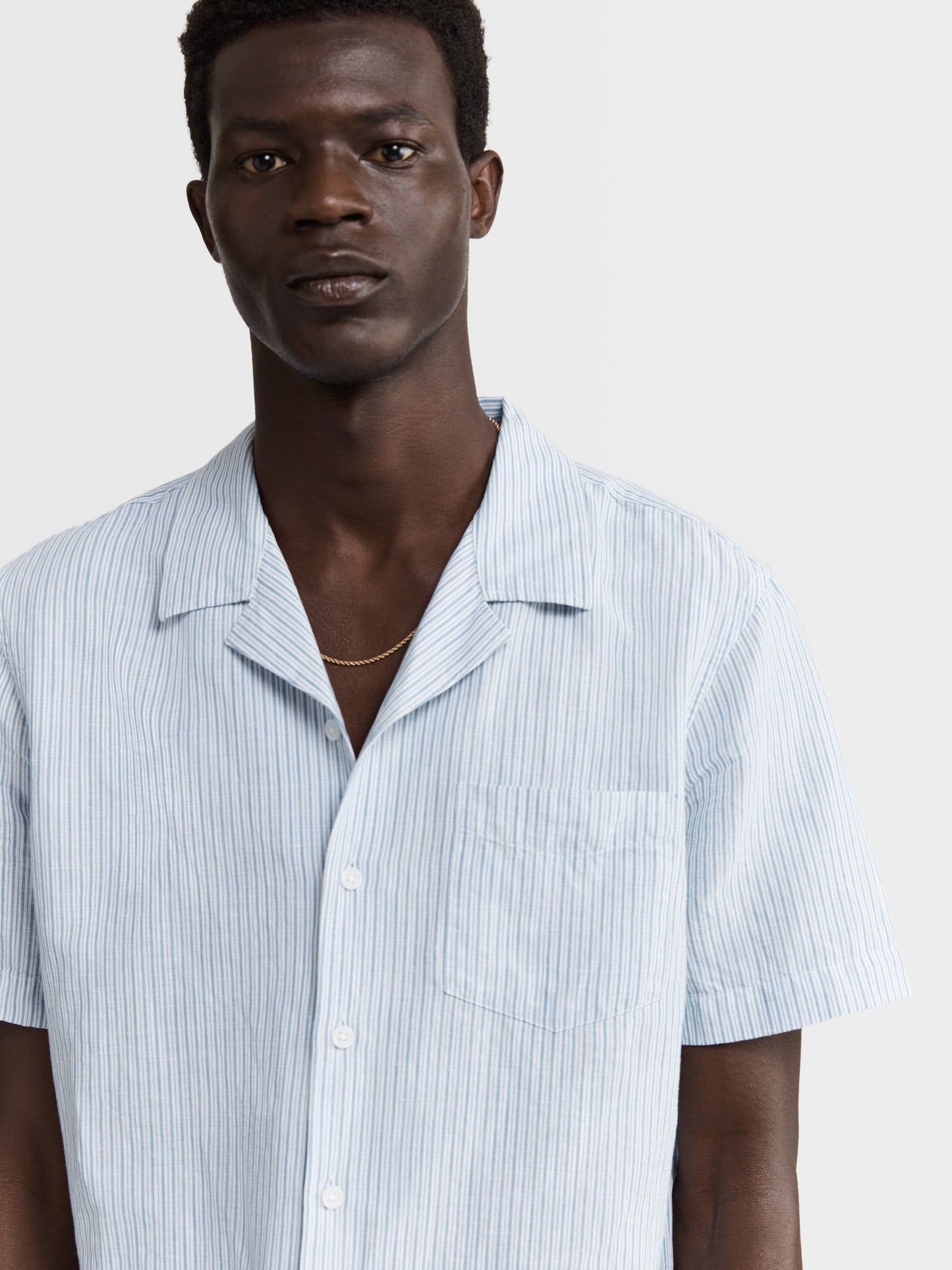 Image 1 of Blue Stripe Linen Casual Shirt