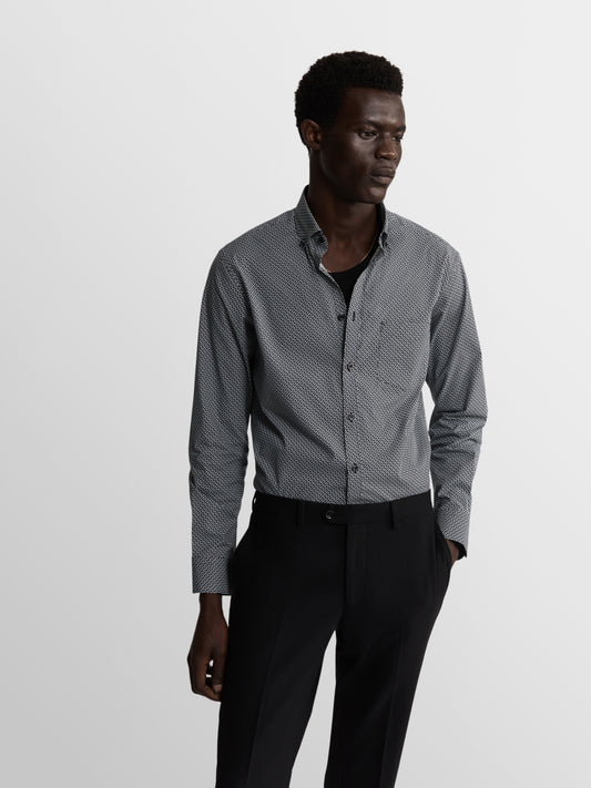 Image 1 of Black Slim Fit Print Poplin Casual Shirt