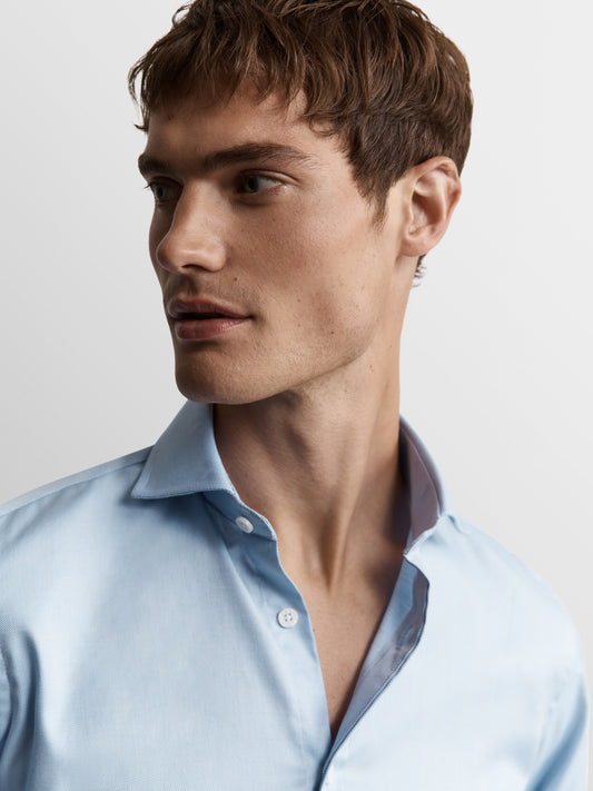 Image 1 of Blue Bold Twill Slim Fit Double Cuff Cutaway Collar Shirt
