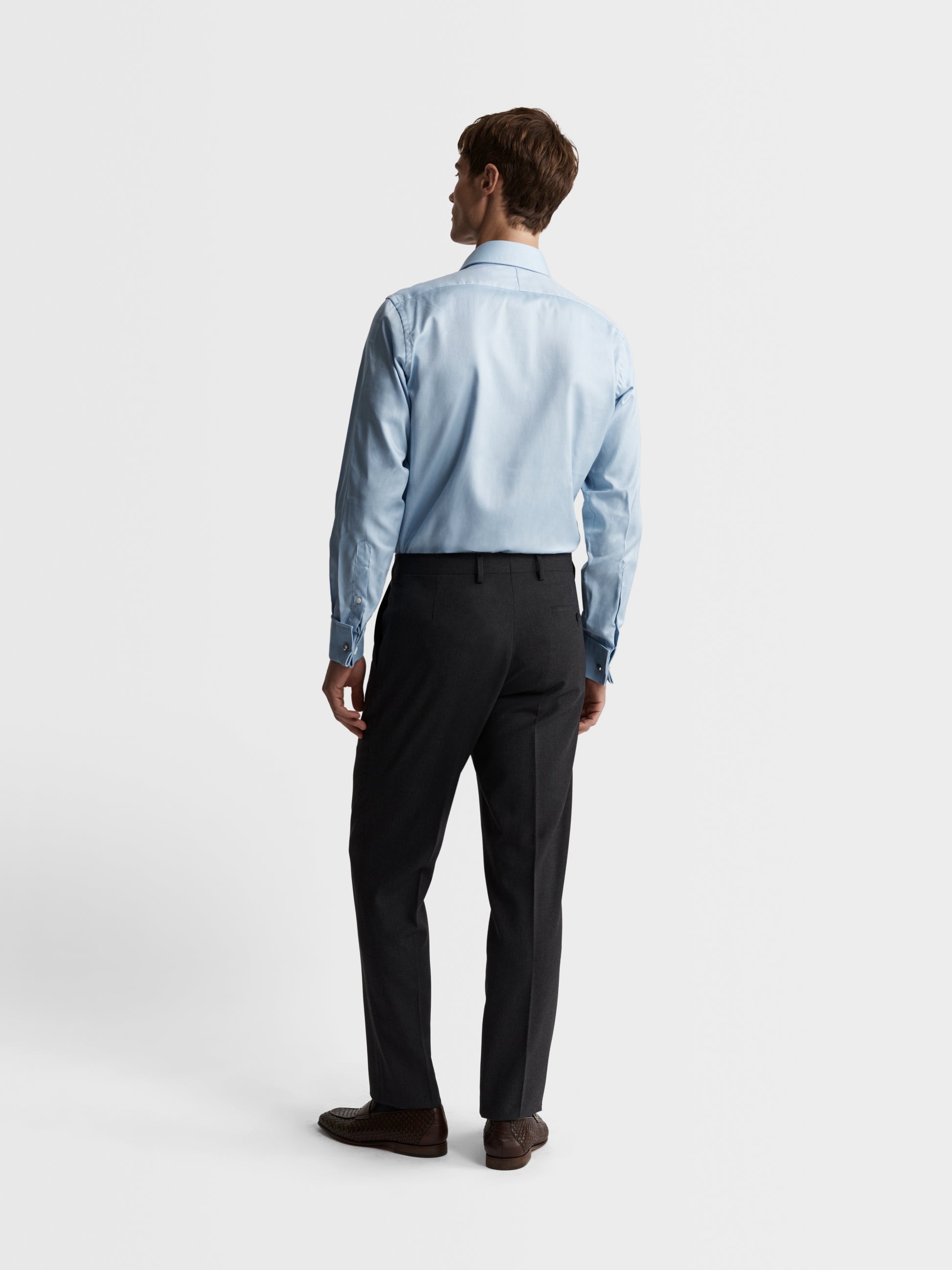 Image 4 of Blue Bold Twill Slim Fit Double Cuff Cutaway Collar Shirt