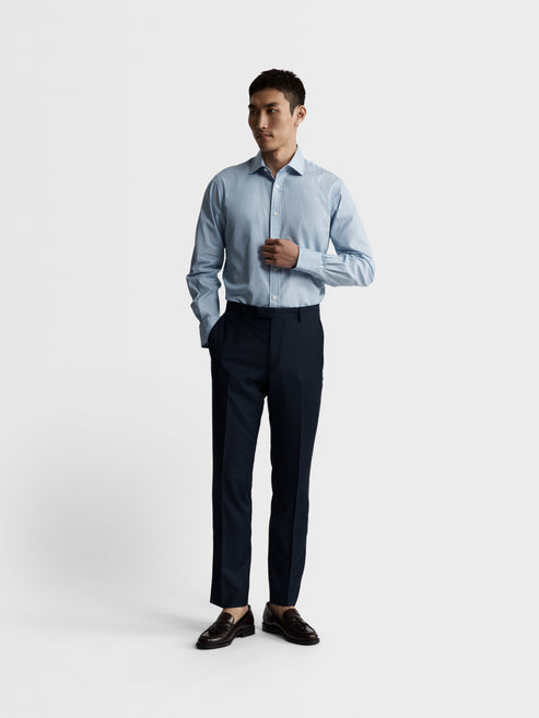 Blue End-on-End Slim Fit Single Cuff Classic Collar Shirt – tmlewinuk