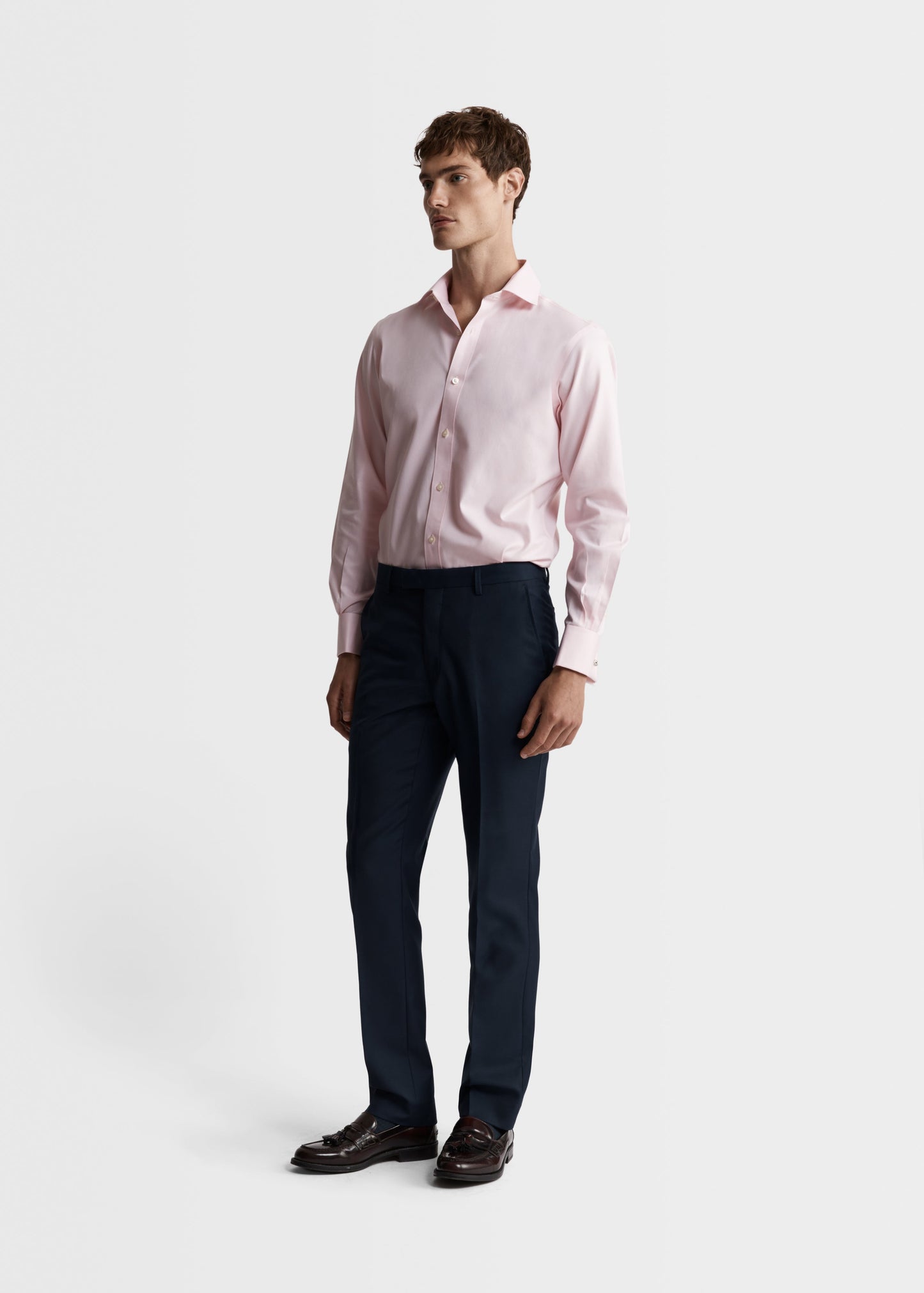Non-Iron Pink Twill Slim Fit Double Cuff Classic Collar Shirt