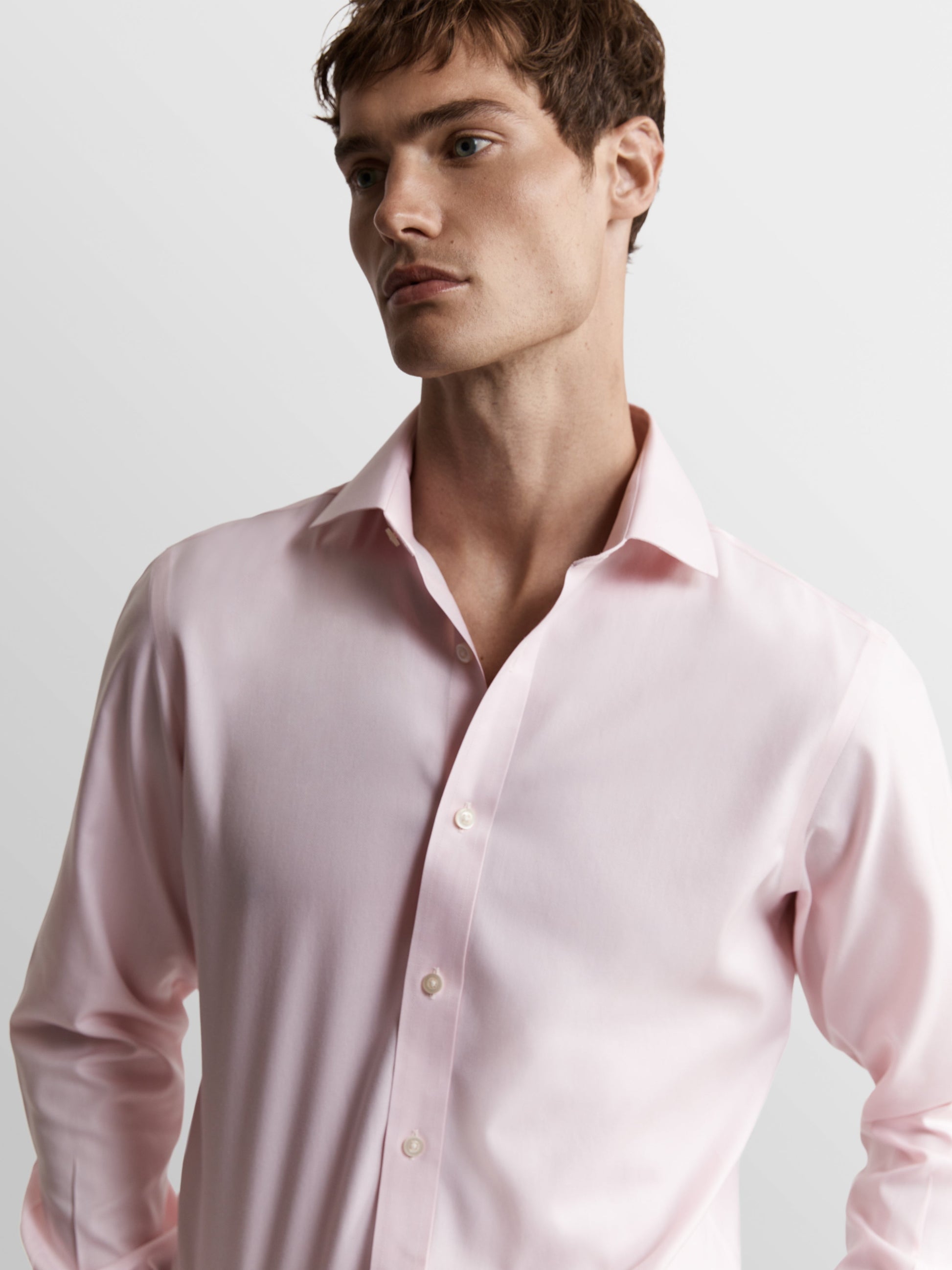 Non-Iron Pink Twill Regular Fit Double Cuff Classic Collar Shirt