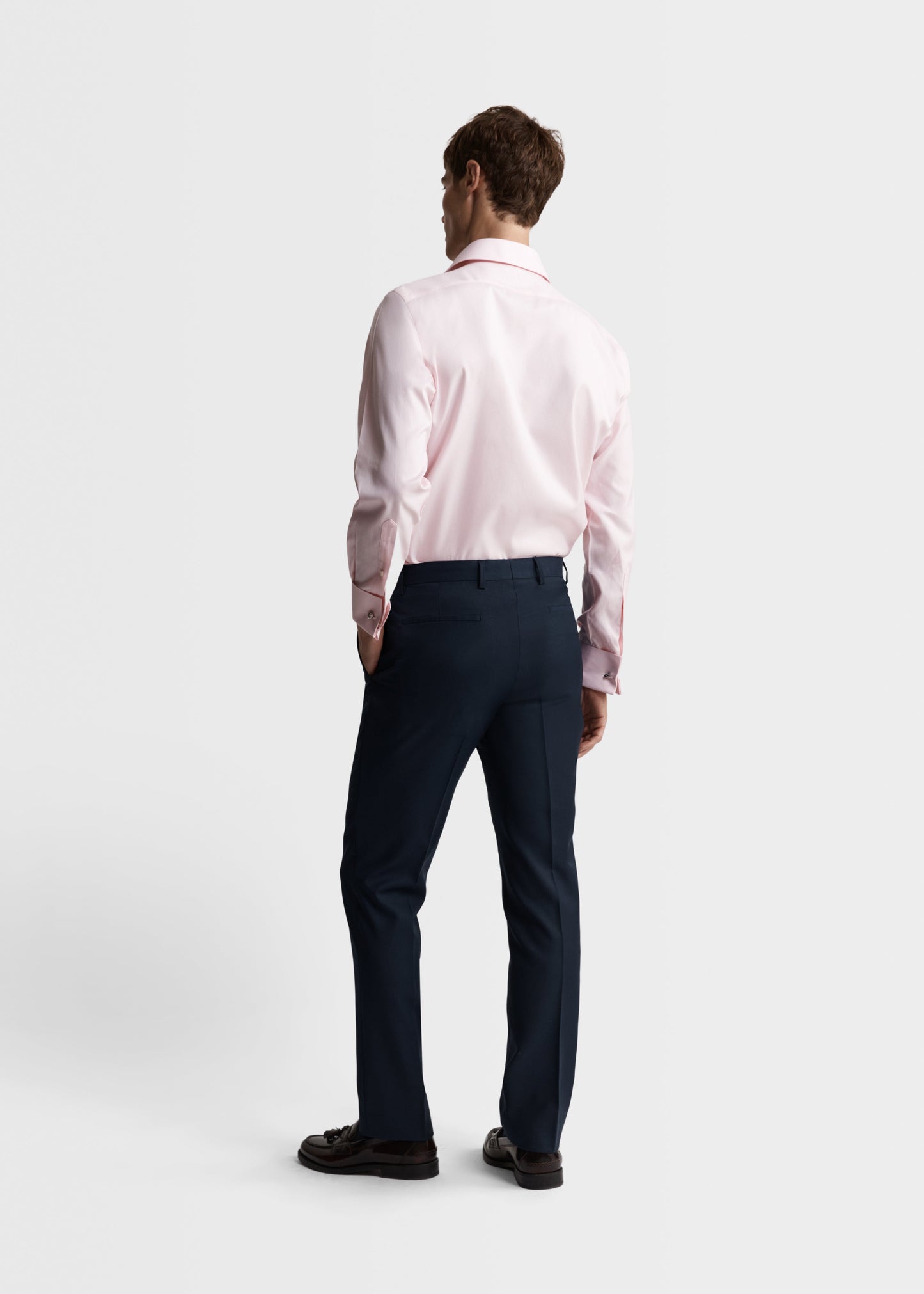 Non-Iron Pink Twill Slim Fit Double Cuff Classic Collar Shirt