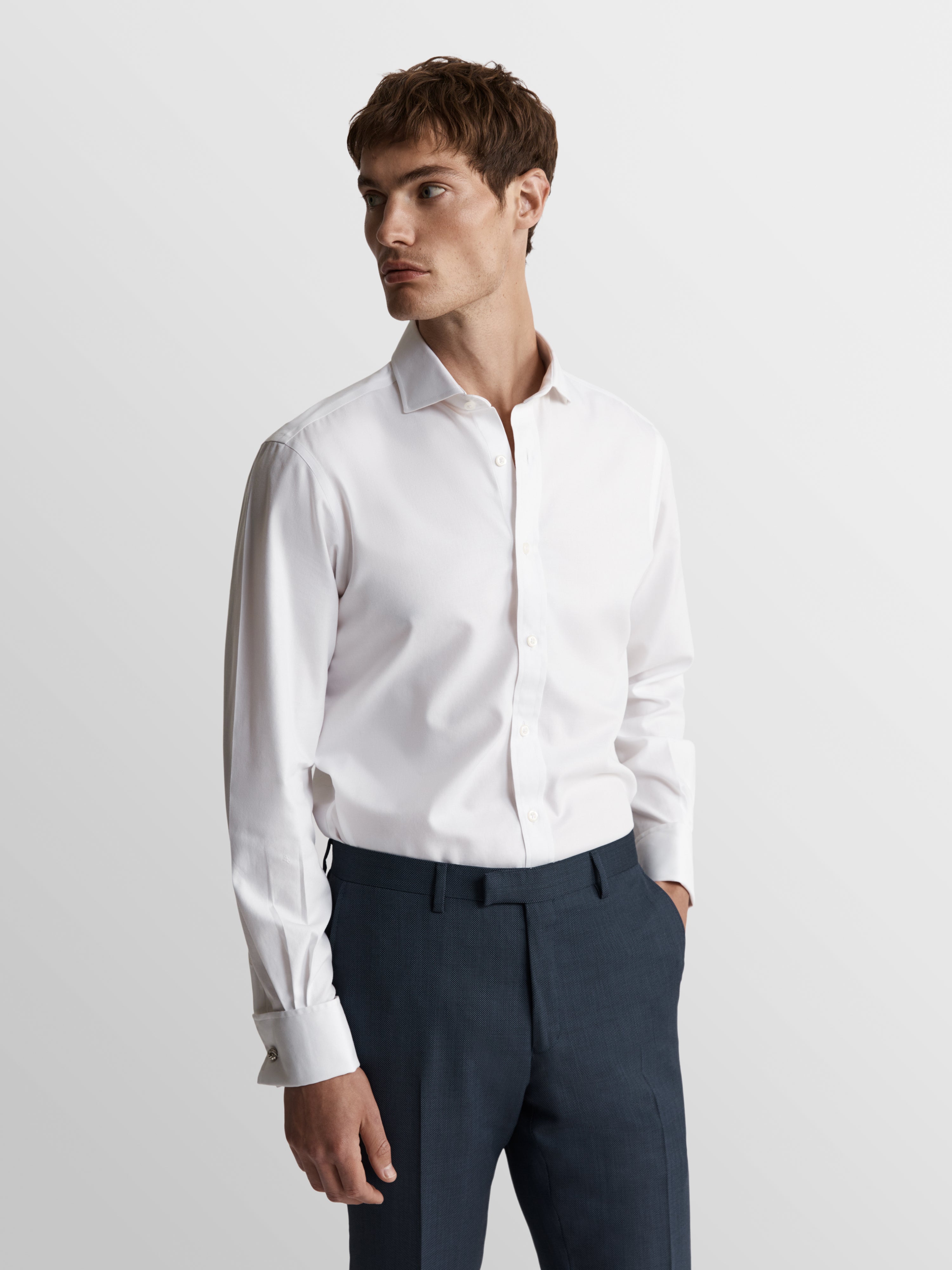 White Bold Twill Slim Fit Double Cuff Classic Collar Shirt – tmlewinuk