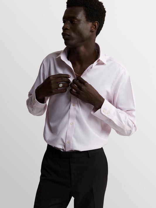 Non-Iron Pink Brick Geometric Dobby Fitted Single Cuff Classic Collar Shirt