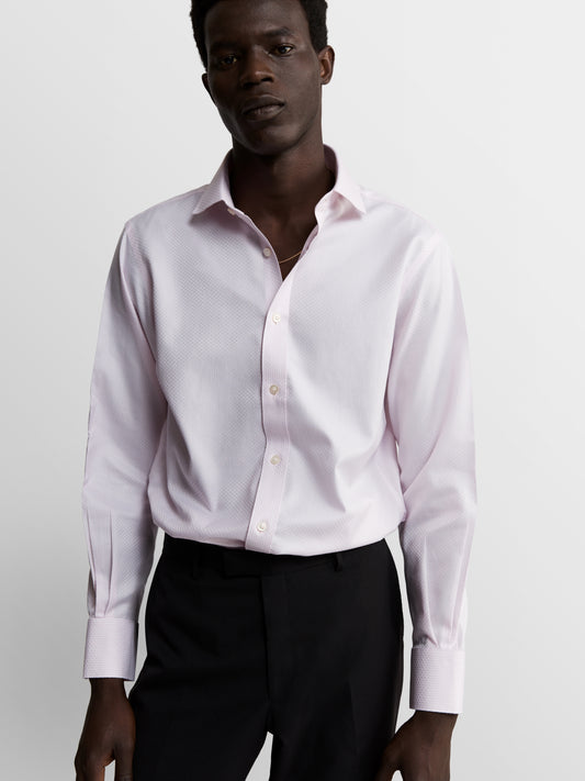 Non-Iron Pink Brick Geometric Dobby Fitted Single Cuff Classic Collar Shirt