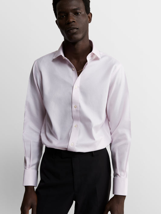 Non-Iron Pink Brick Geometric Dobby Regular Fit Single Cuff Classic Collar Shirt
