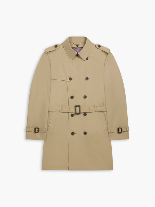 Salisbury Slim Fit Trench Coat in Stone Cotton Blend