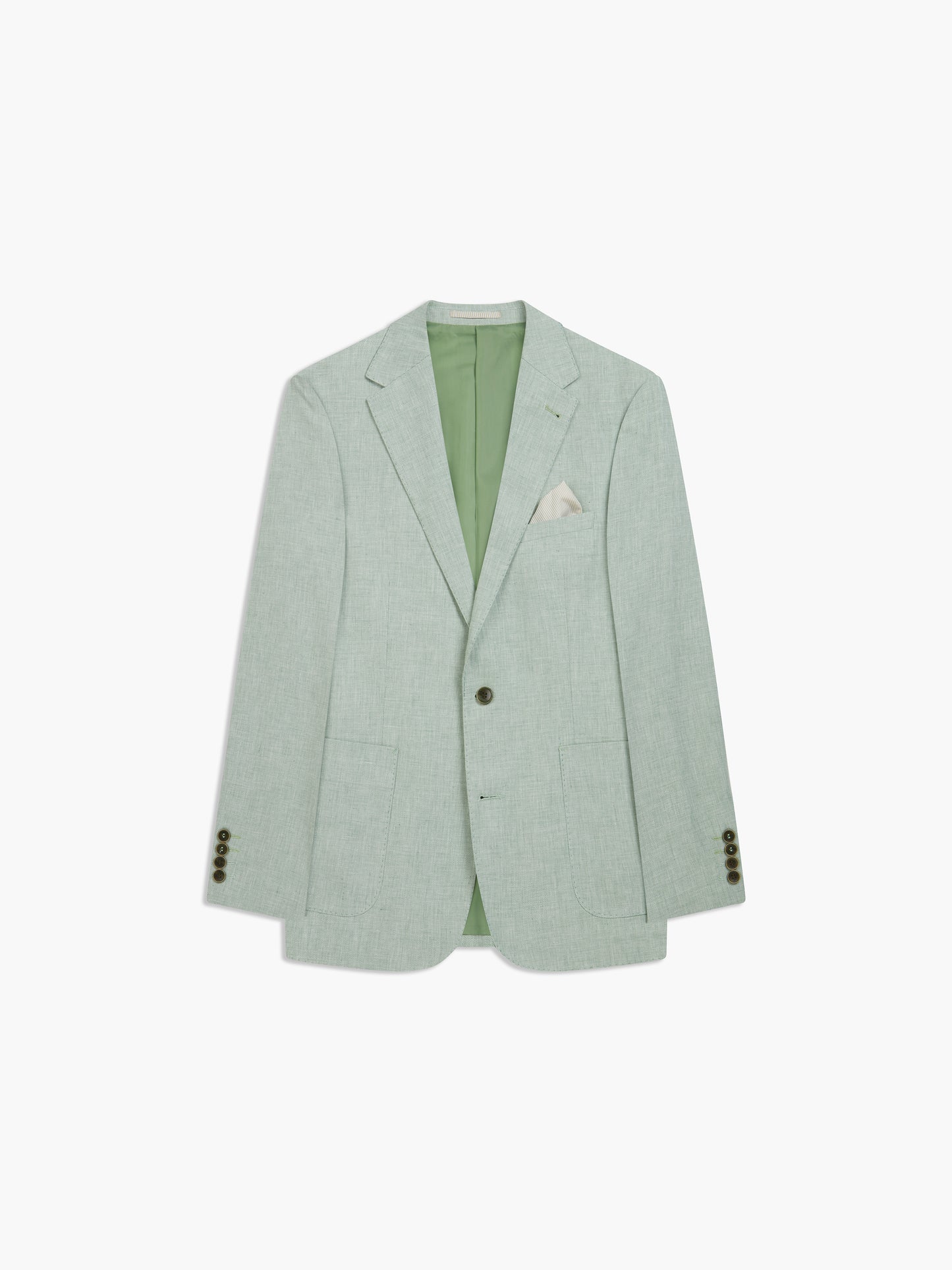 Image 6 of Slim Fit Single Breasted Linen Suit Jacket in Light Green