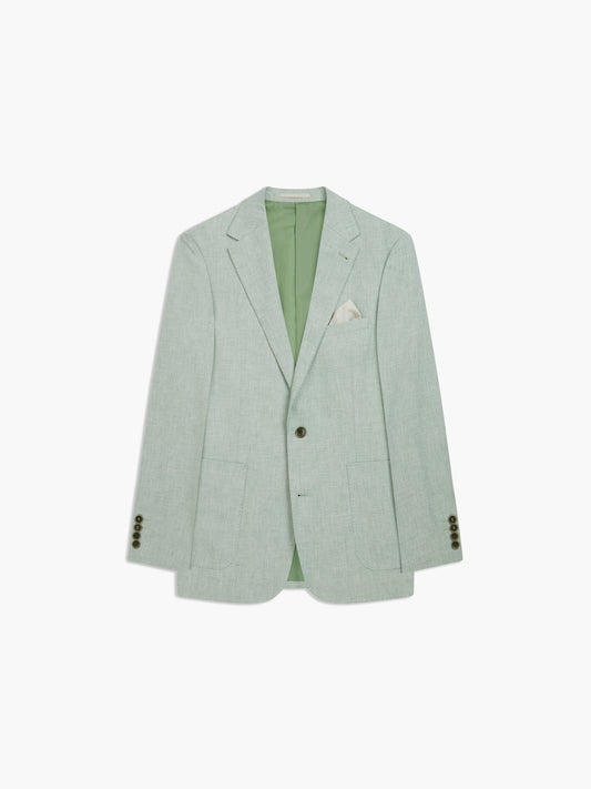 Image 6 of Slim Fit Single Breasted Linen Suit Jacket in Light Green